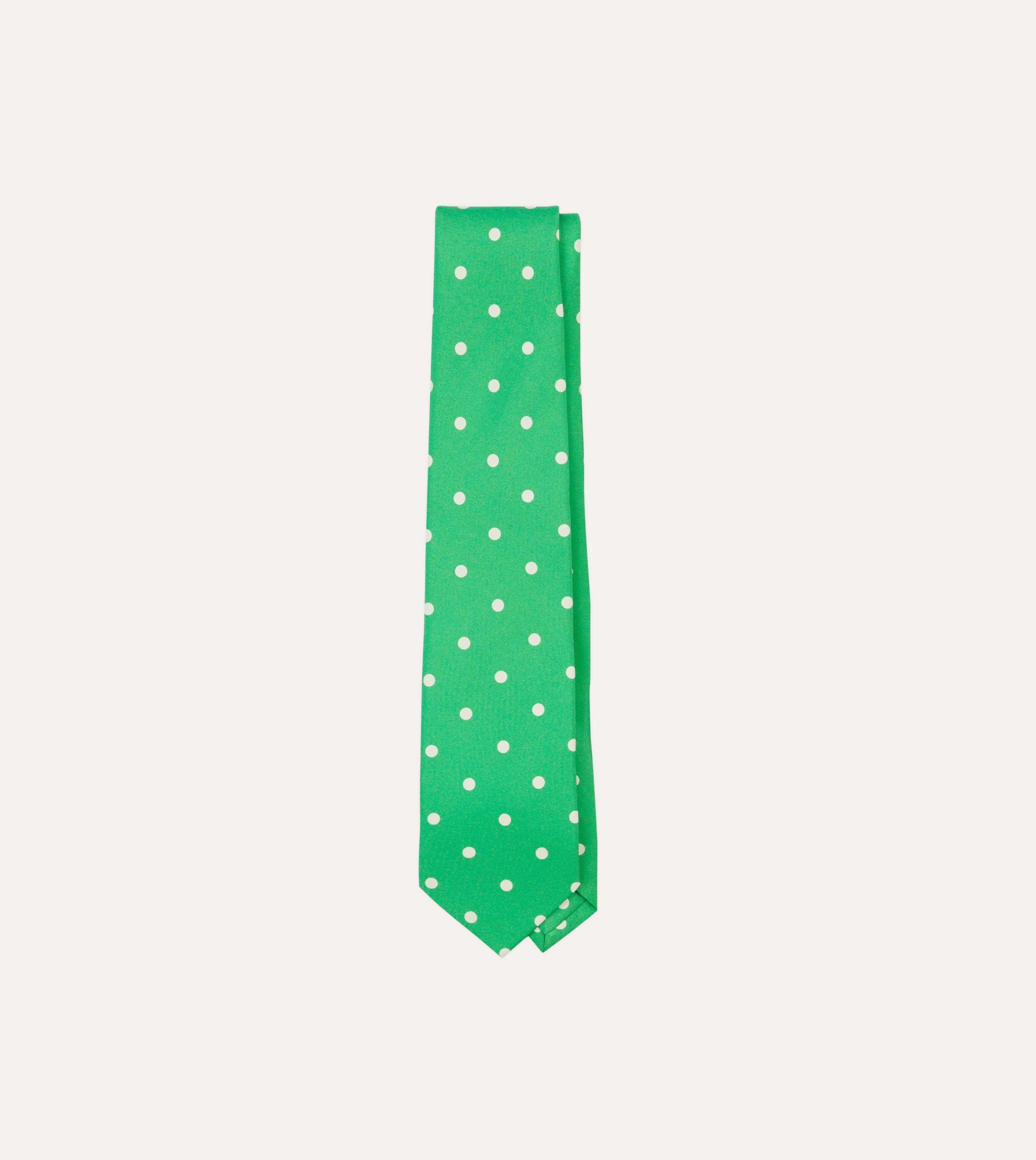 Green Large Spot Silk Self-Tipped Tie sold by Drake's London