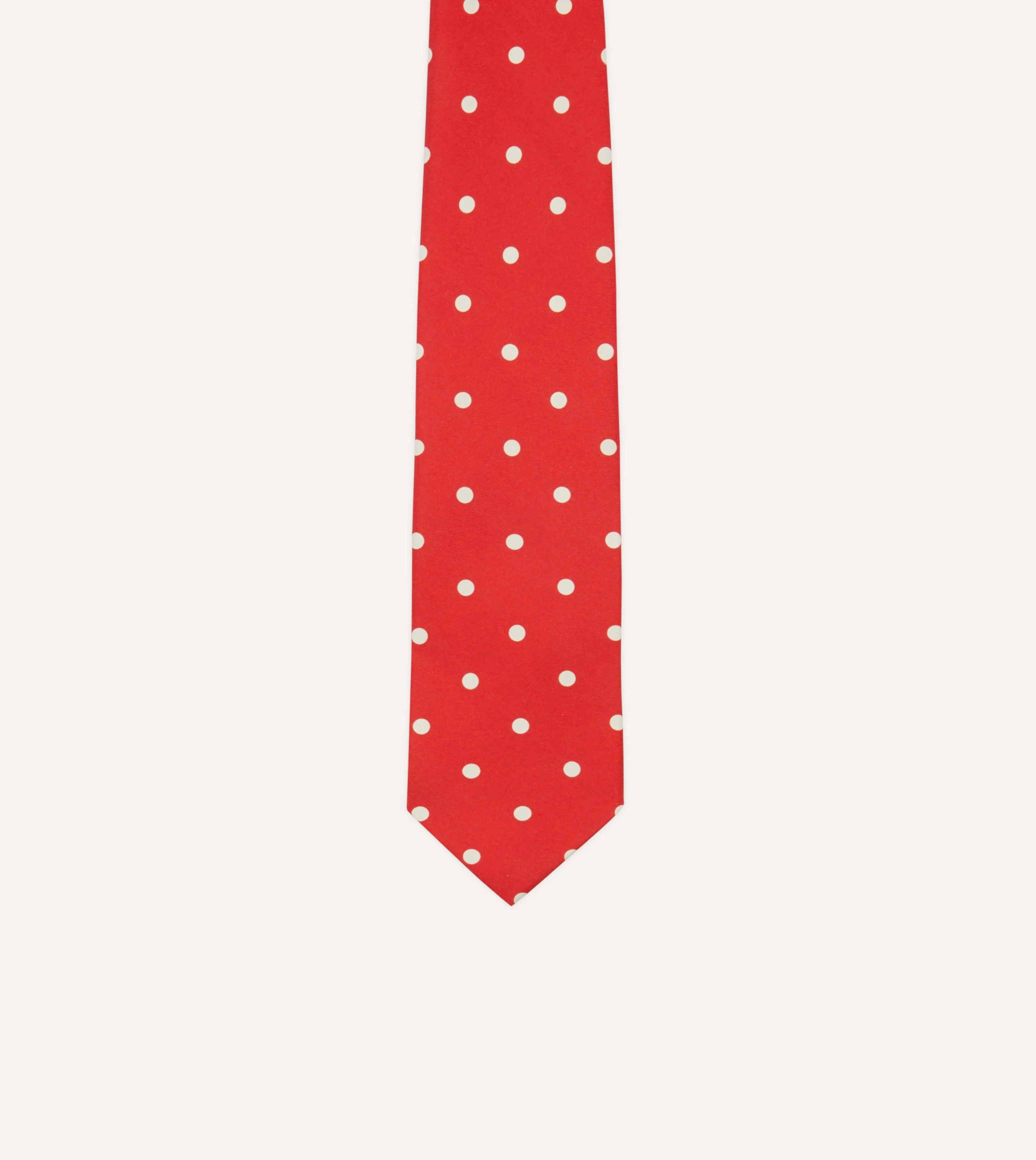 Red Large Spot Silk Self-Tipped Tie sold by Drake's London product image thumbnail 3