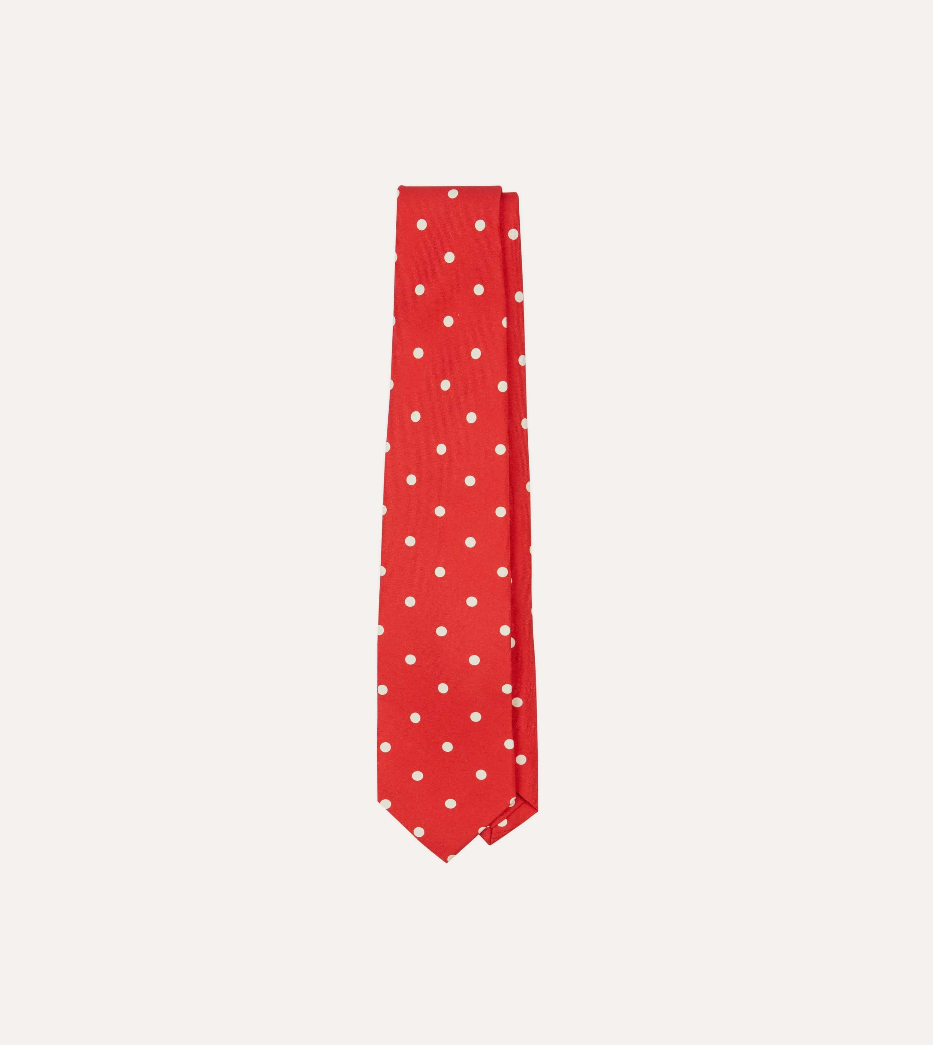 Red Large Spot Silk Self-Tipped Tie sold by Drake's London