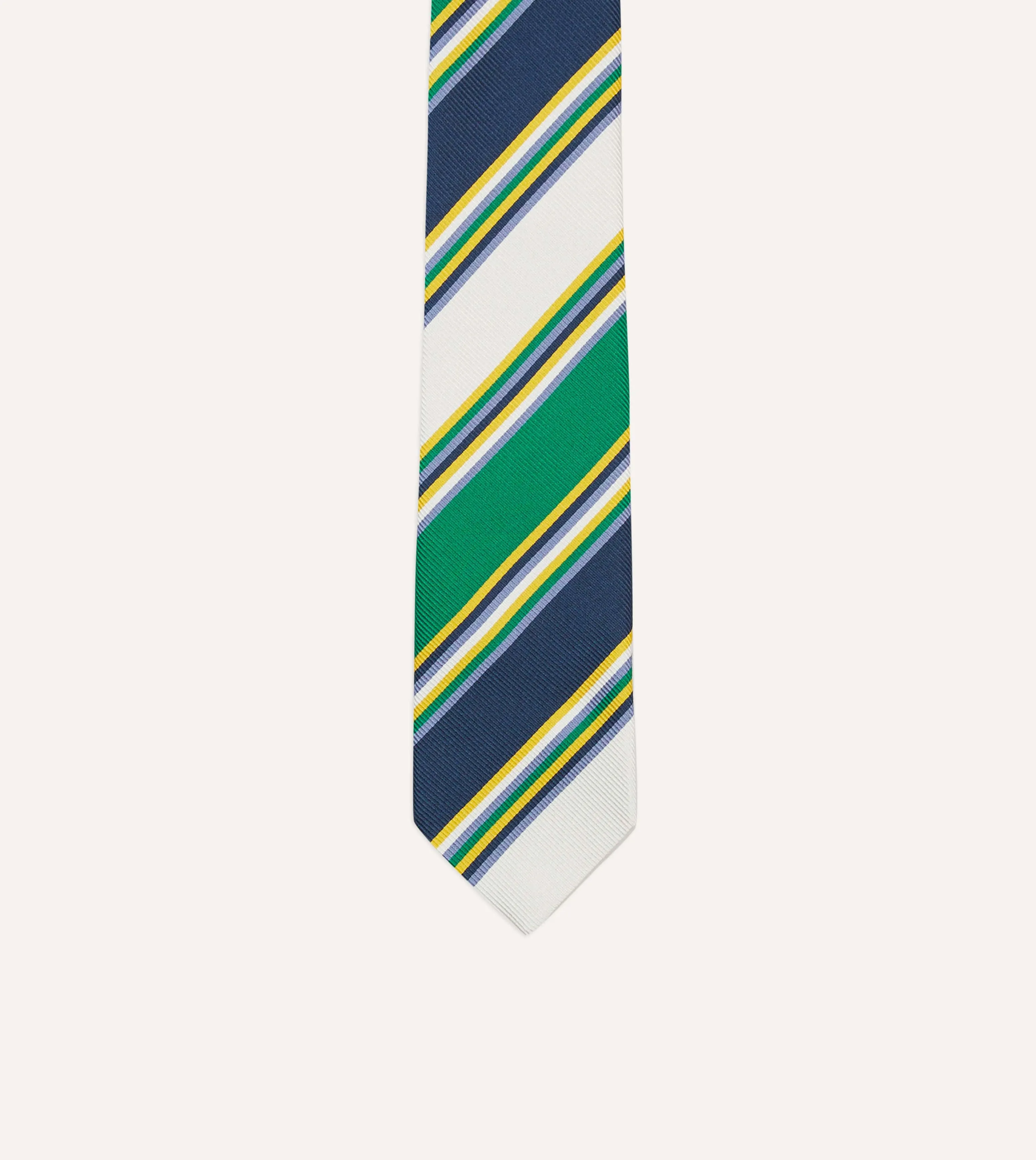 Navy, Green and White Stripe Mogador Silk Tipped Tie sold by Drake's London product image thumbnail 3