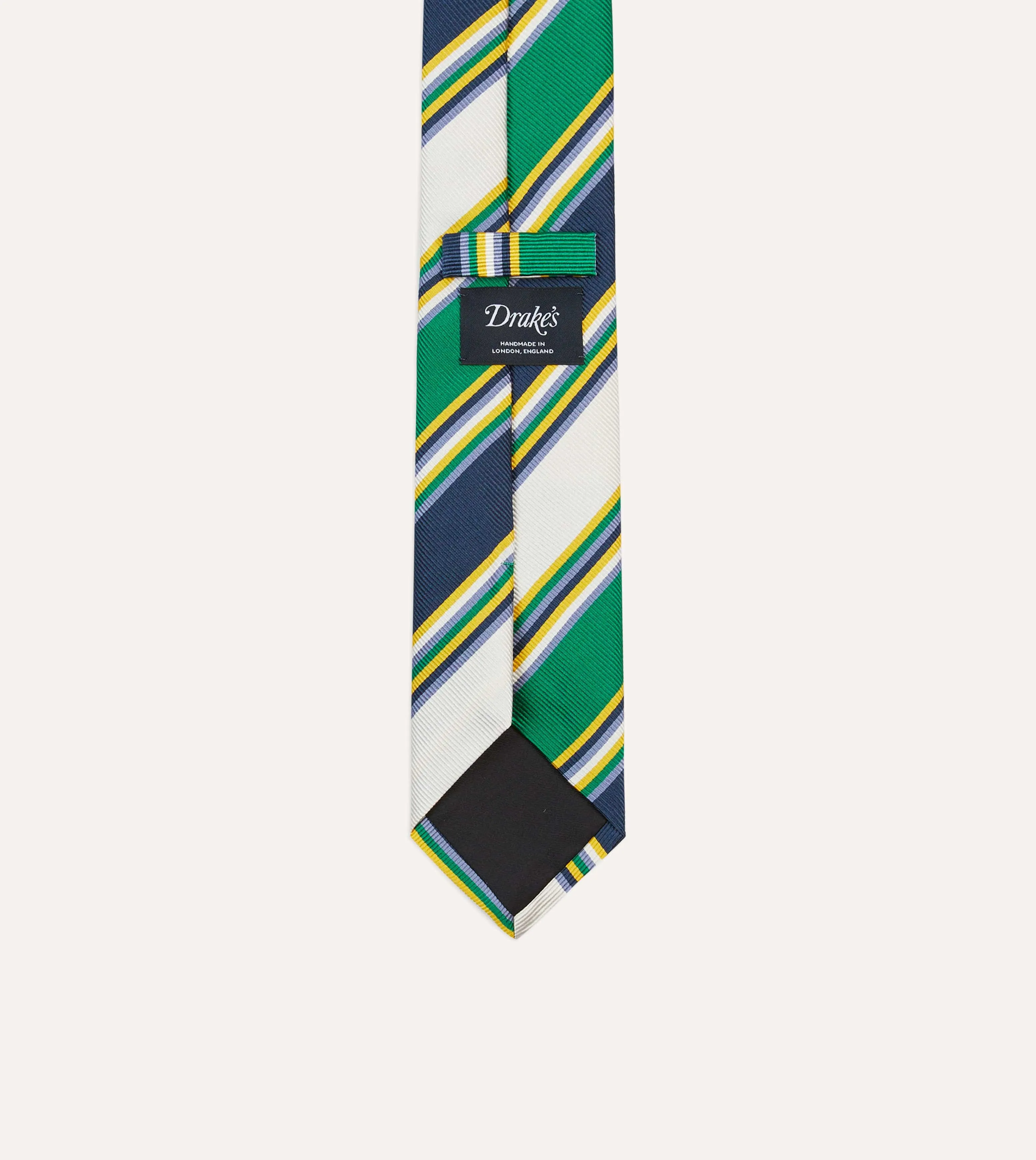 Navy, Green and White Stripe Mogador Silk Tipped Tie sold by Drake's London product image thumbnail 4