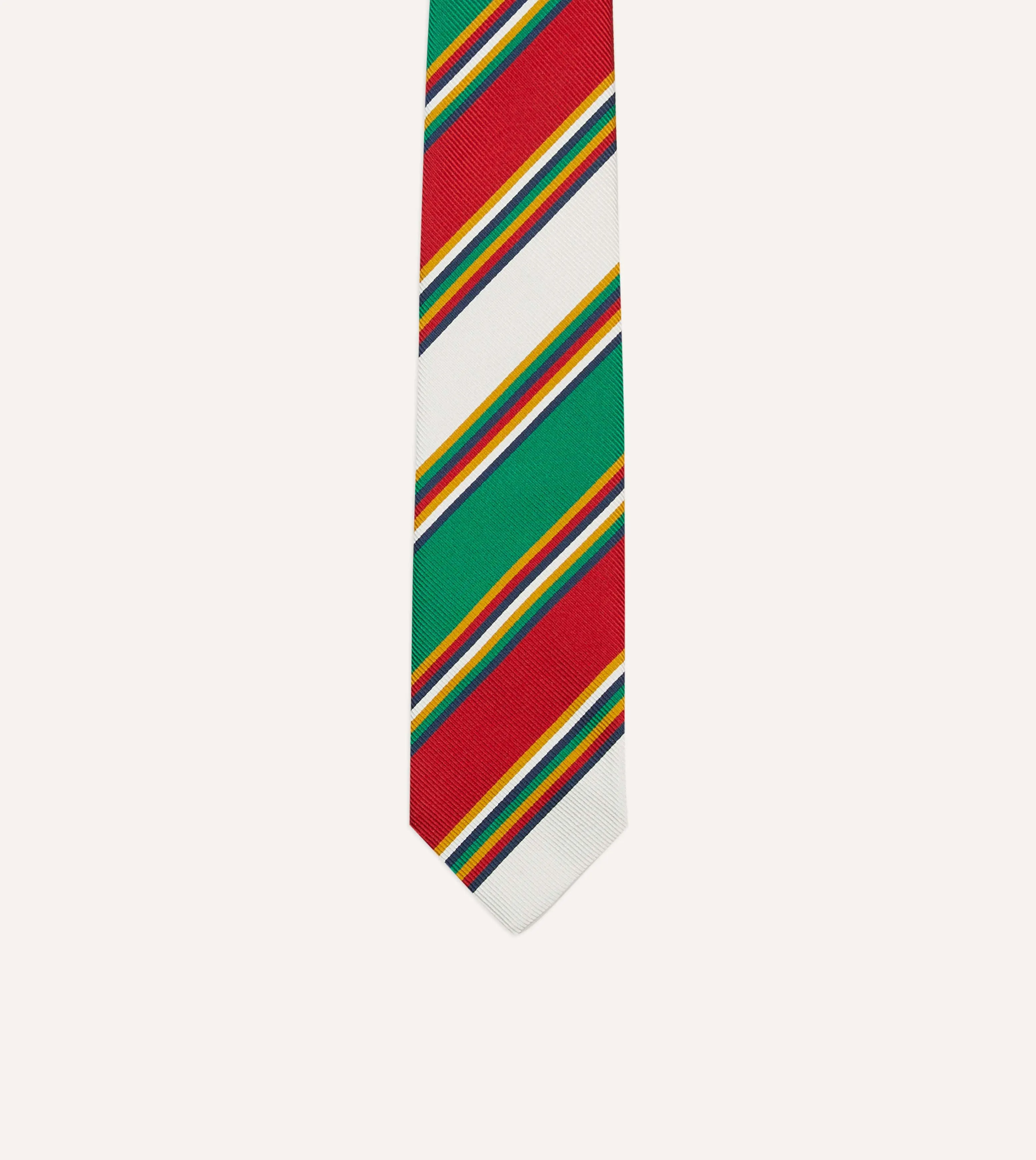 Green, Red and White Stripe Mogador Silk Tipped Tie sold by Drake's London product image thumbnail 3
