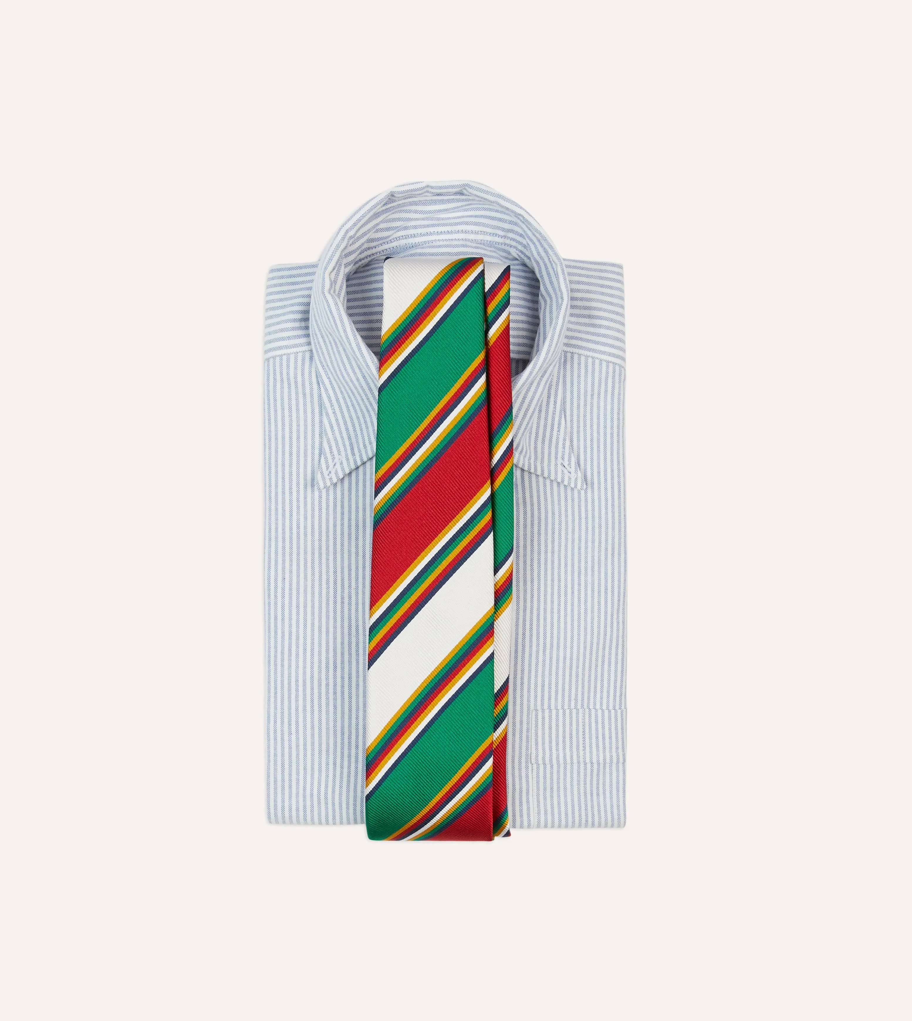 Green, Red and White Stripe Mogador Silk Tipped Tie sold by Drake's London product image thumbnail 2