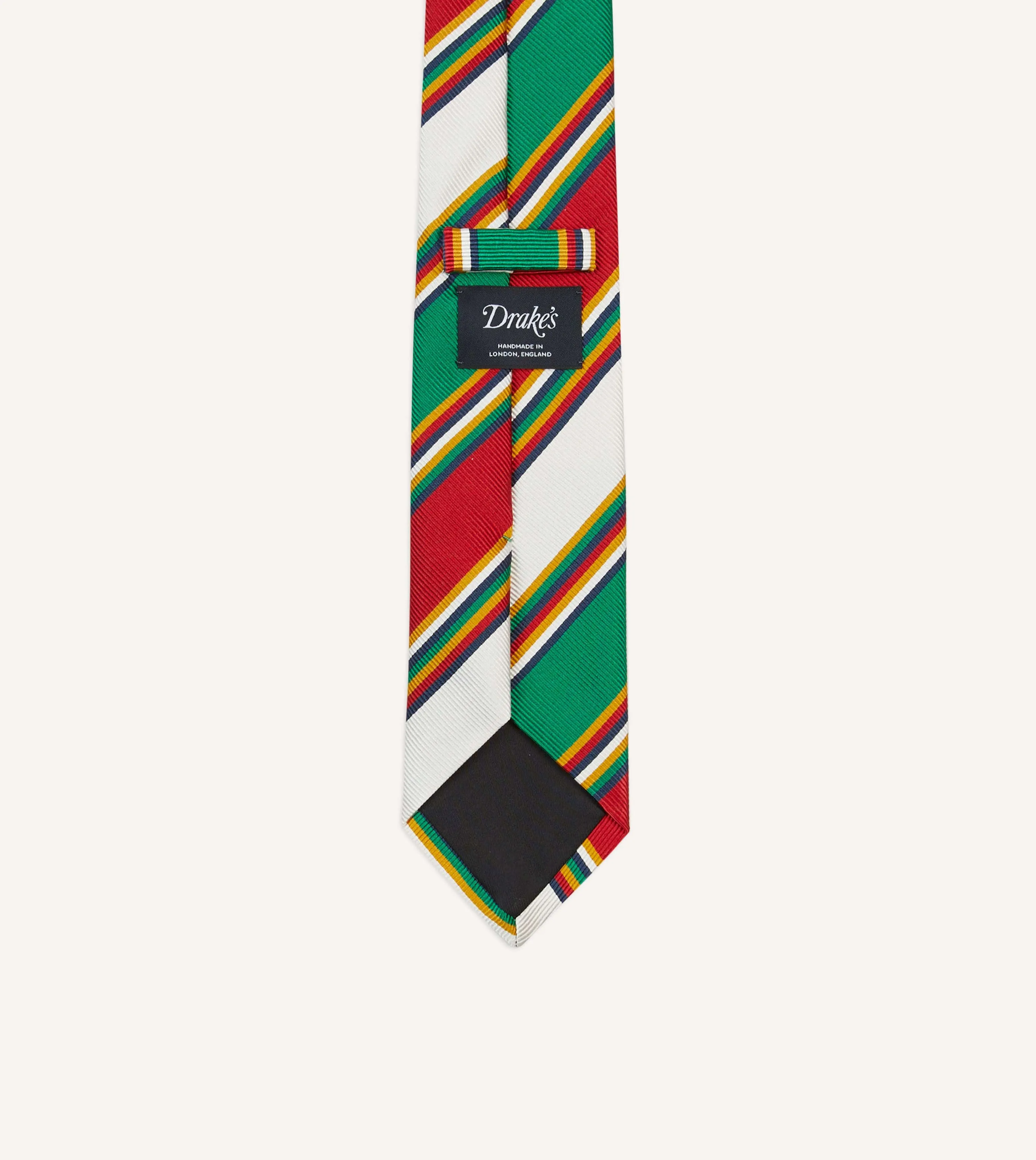 Green, Red and White Stripe Mogador Silk Tipped Tie sold by Drake's London product image thumbnail 4