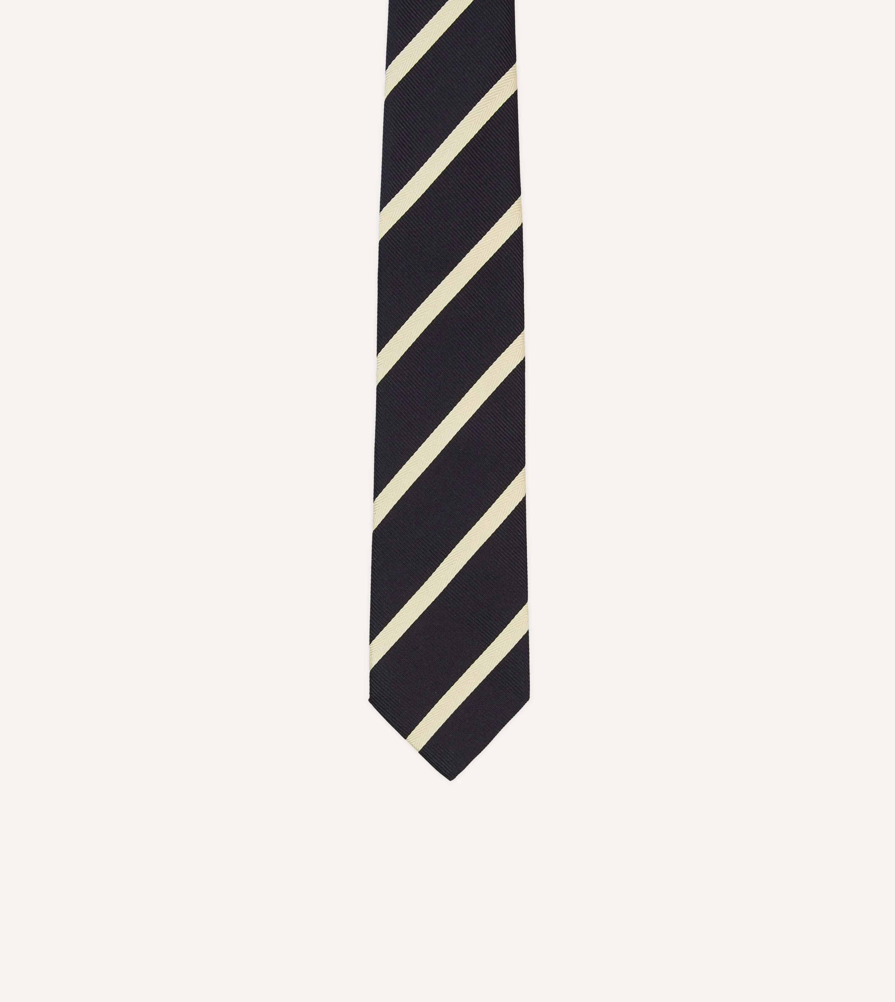 Navy and Ecru Herringbone Bar Stripe Mogador Silk Tipped Tie sold by Drake's London product image thumbnail 3