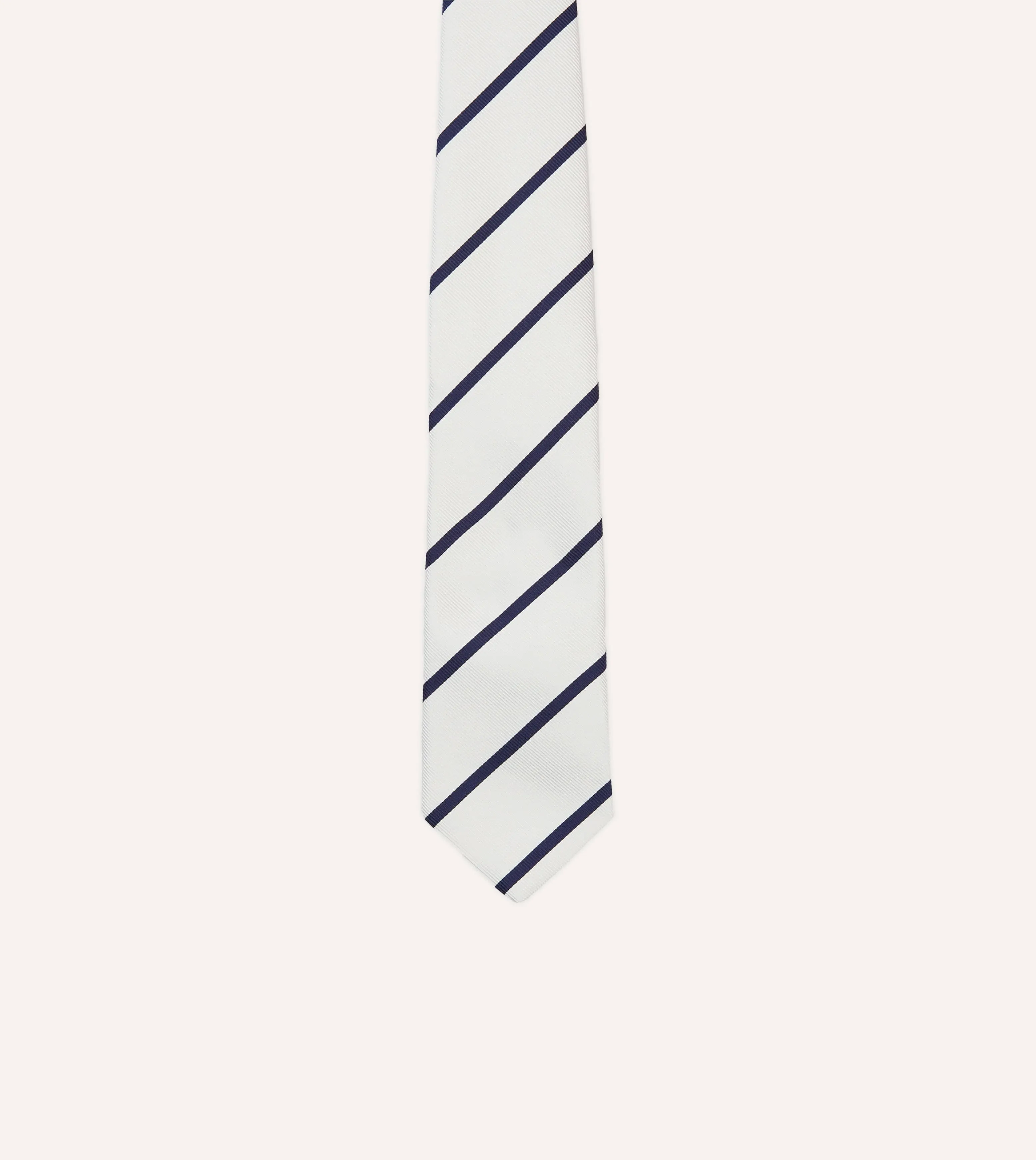 White and Navy Bar Stripe Repp Silk Tipped Tie sold by Drake's London product image thumbnail 3