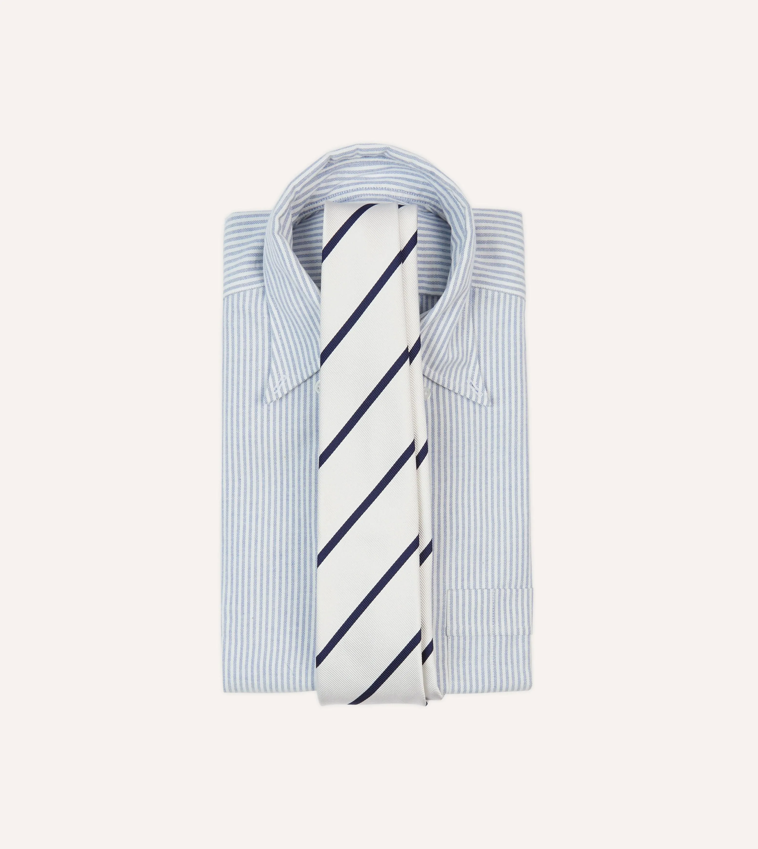White and Navy Bar Stripe Repp Silk Tipped Tie sold by Drake's London product image thumbnail 2