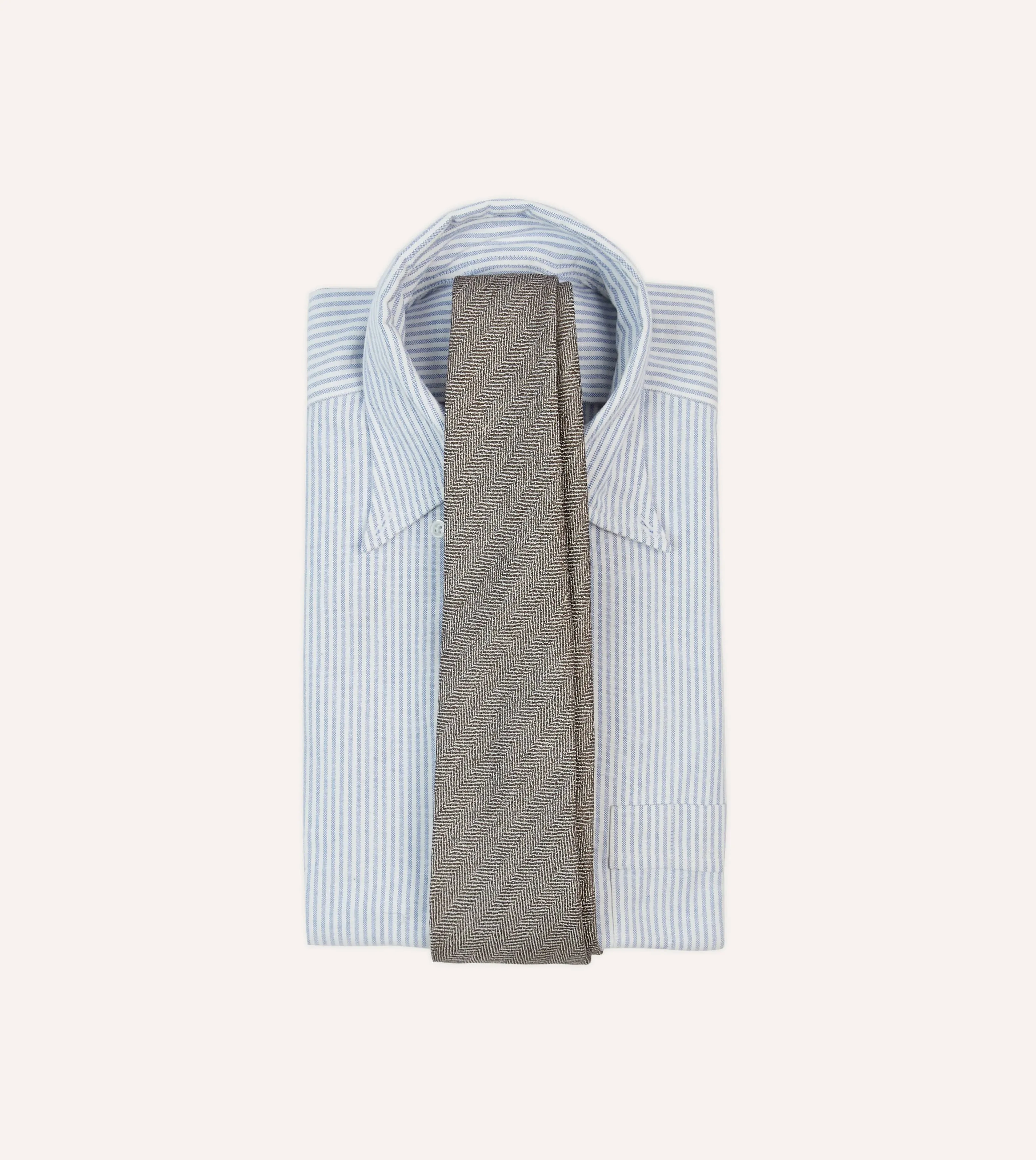 Brown and Ecru Herringbone Linen Silk Tipped Tie sold by Drake's London product image thumbnail 2