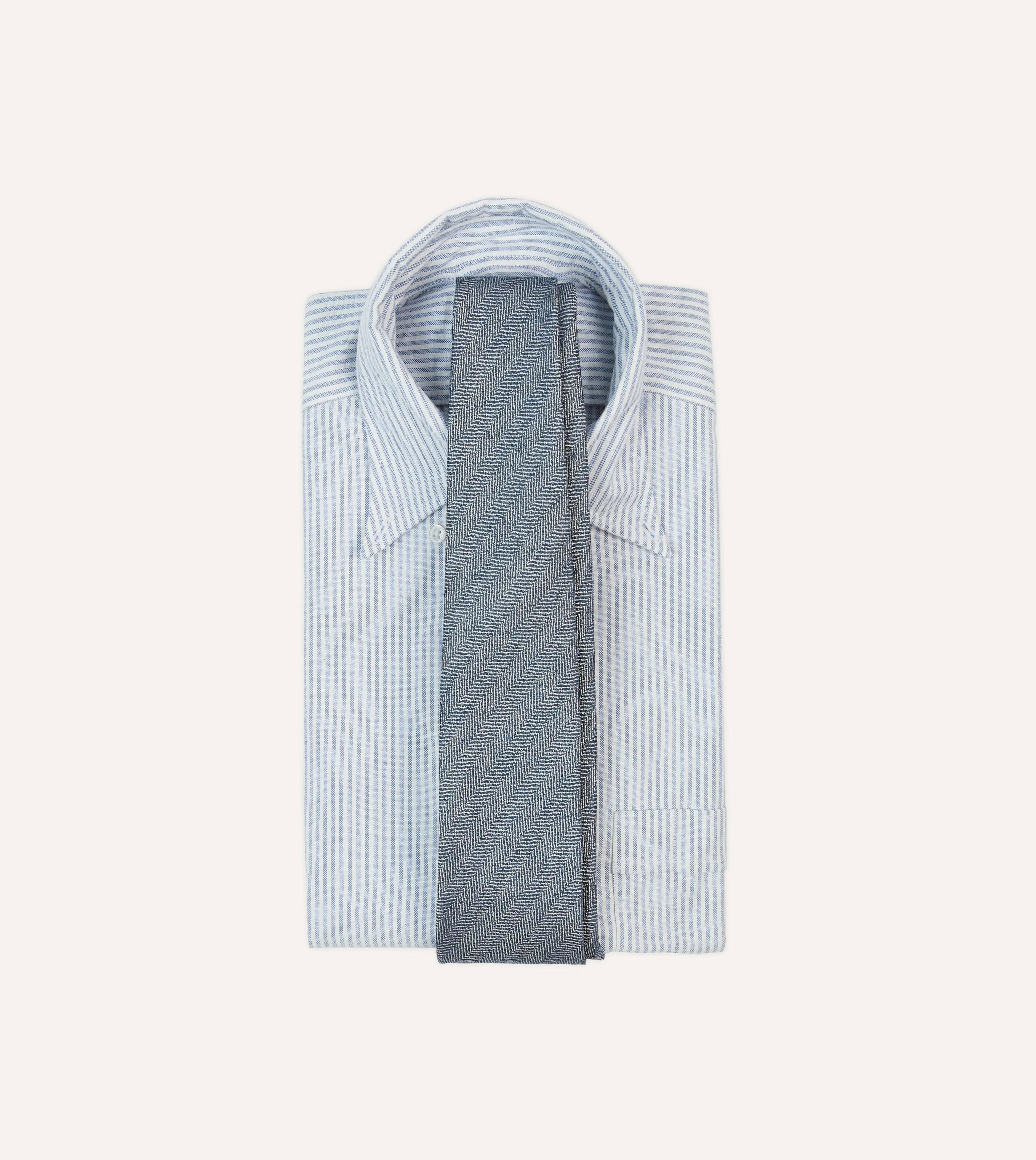 Navy and Ecru Herringbone Linen Silk Tipped Tie sold by Drake's London product image thumbnail 2