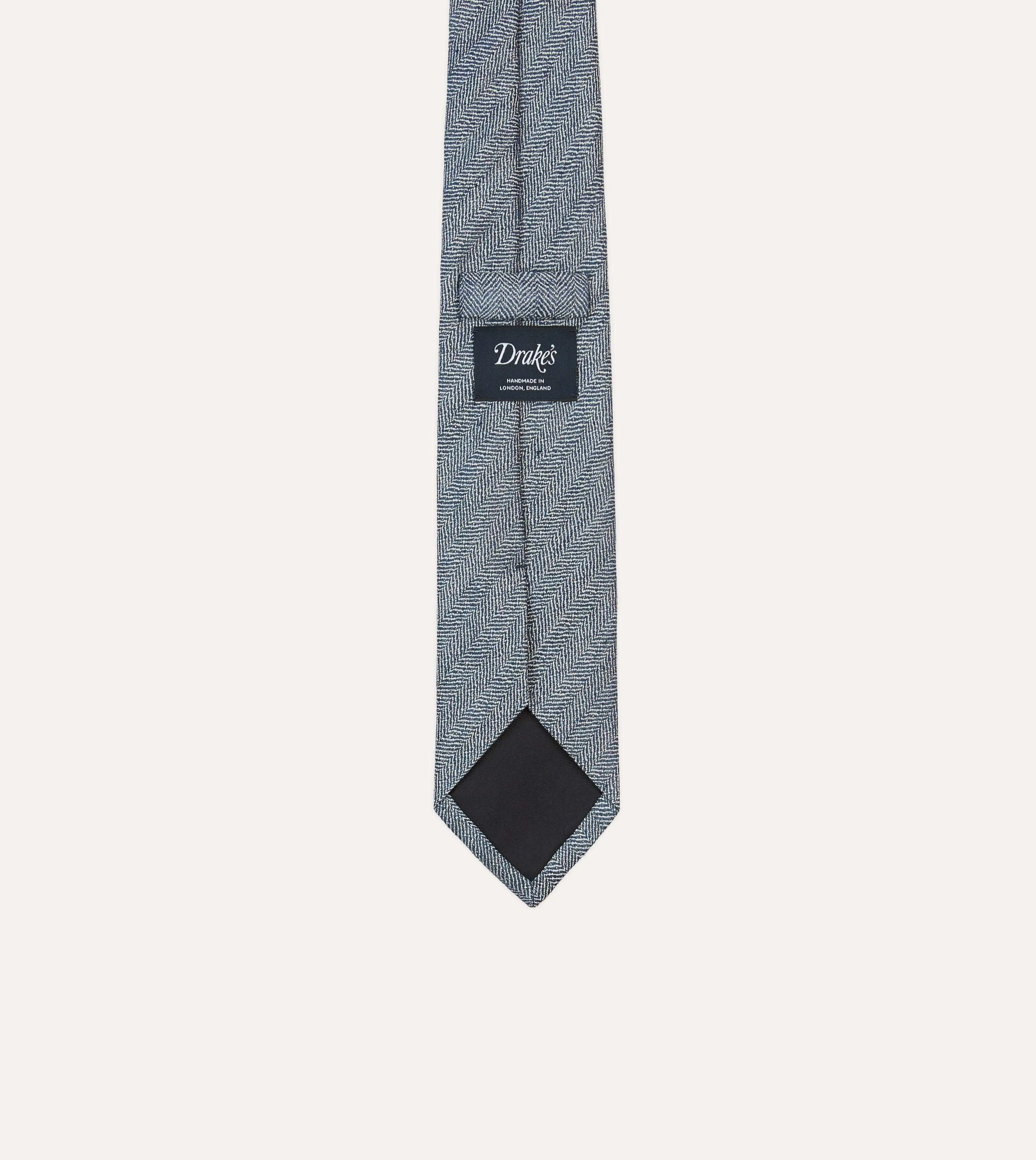 Navy and Ecru Herringbone Linen Silk Tipped Tie sold by Drake's London product image thumbnail 4