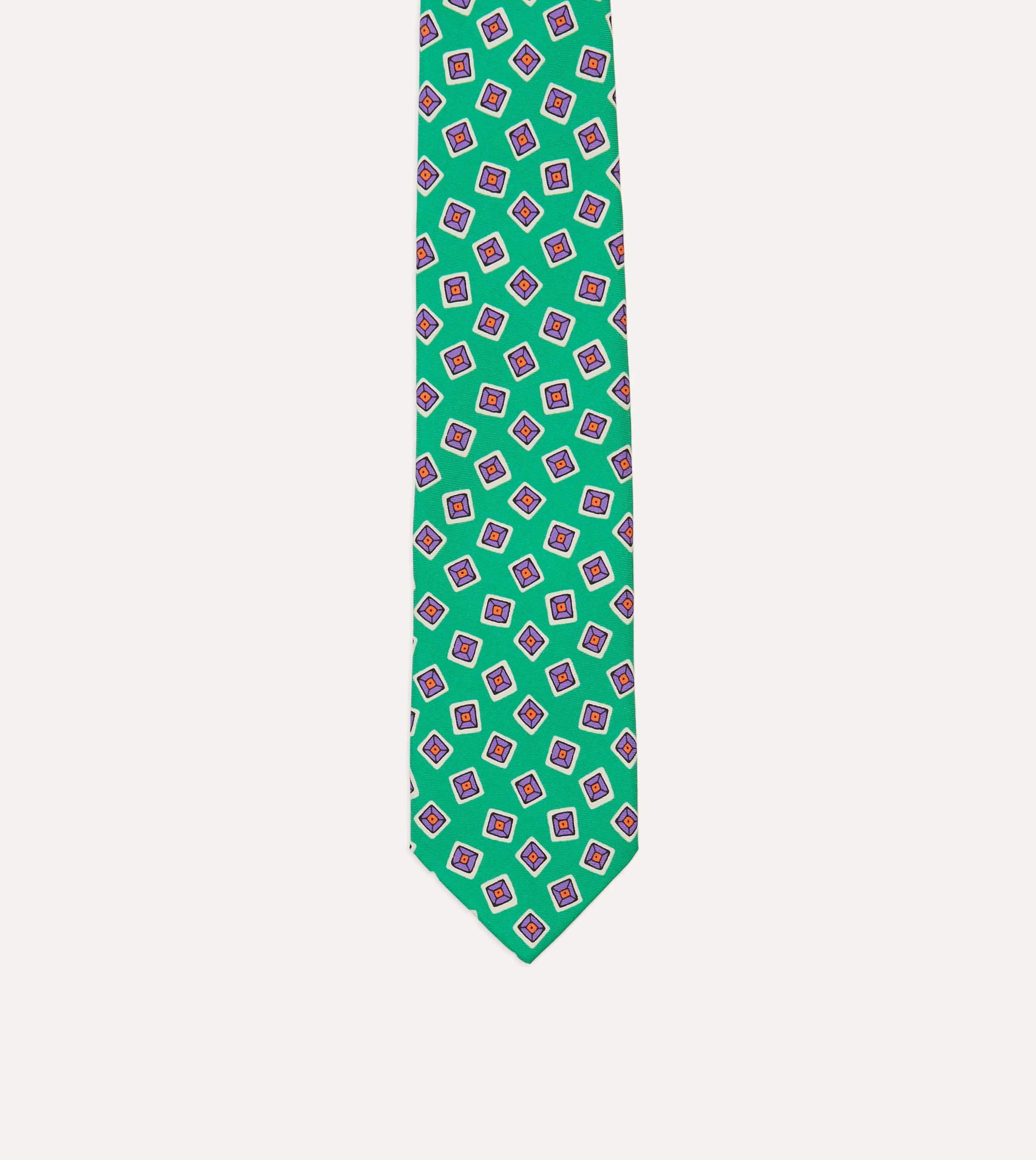 Green Jumbled Tile Print Silk Self Tipped Tie sold by Drake's London product image thumbnail 3