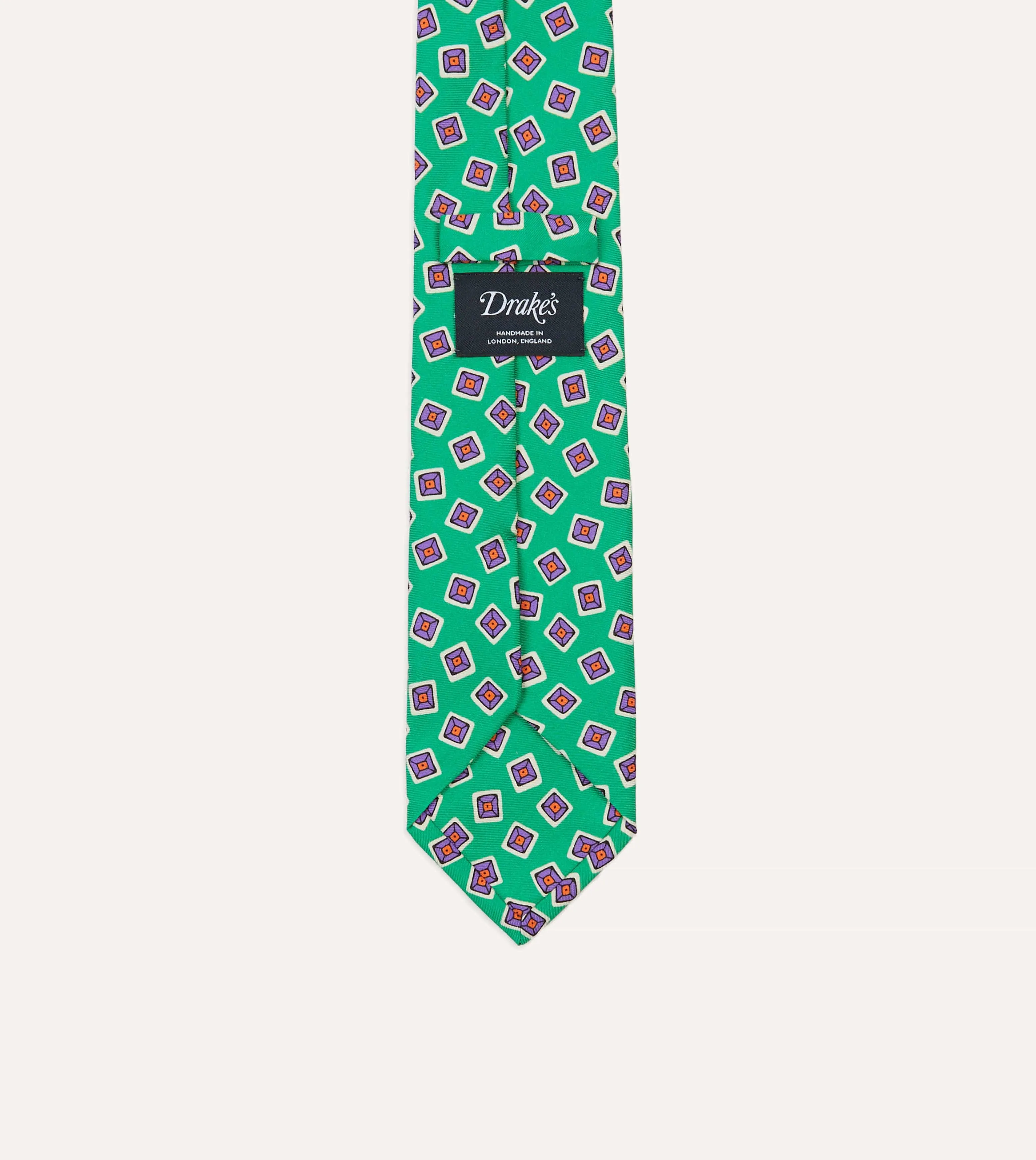 Green Jumbled Tile Print Silk Self Tipped Tie sold by Drake's London product image thumbnail 4