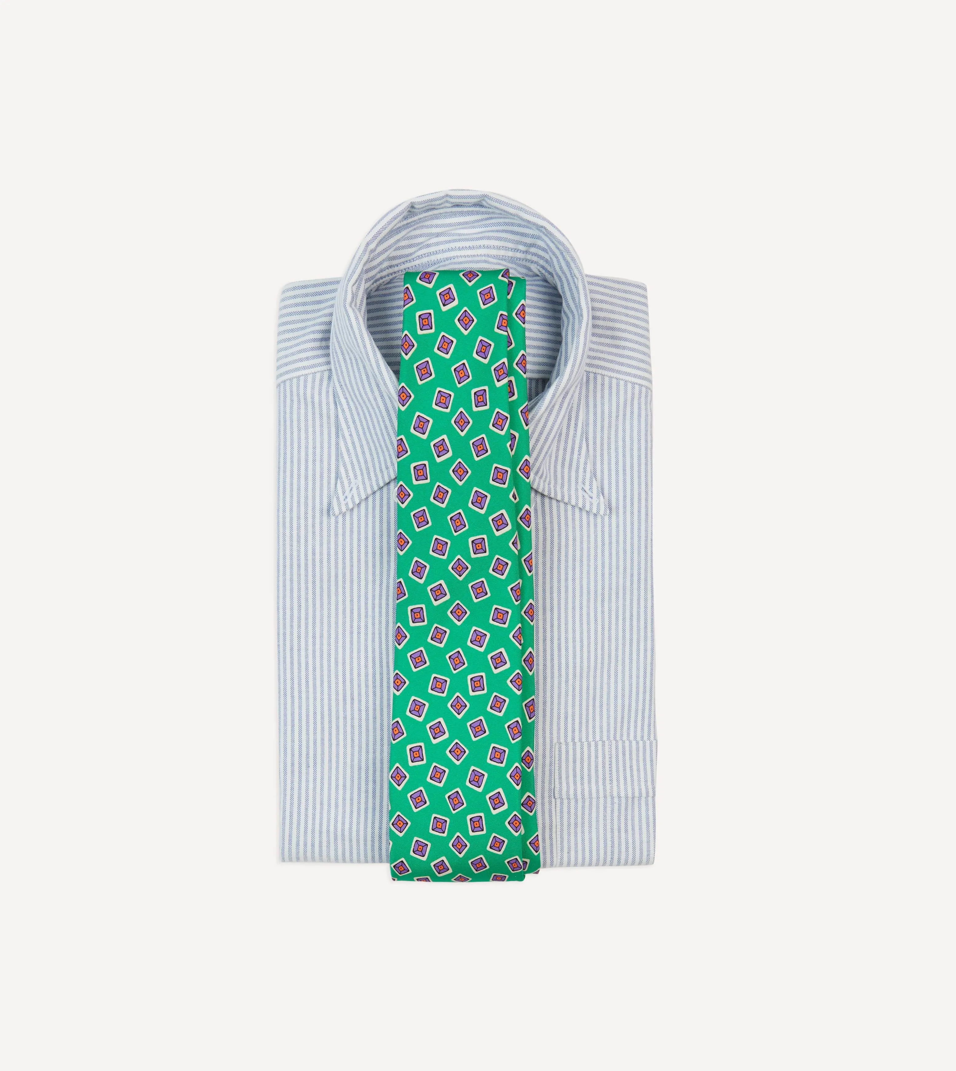 Green Jumbled Tile Print Silk Self Tipped Tie sold by Drake's London product image thumbnail 2