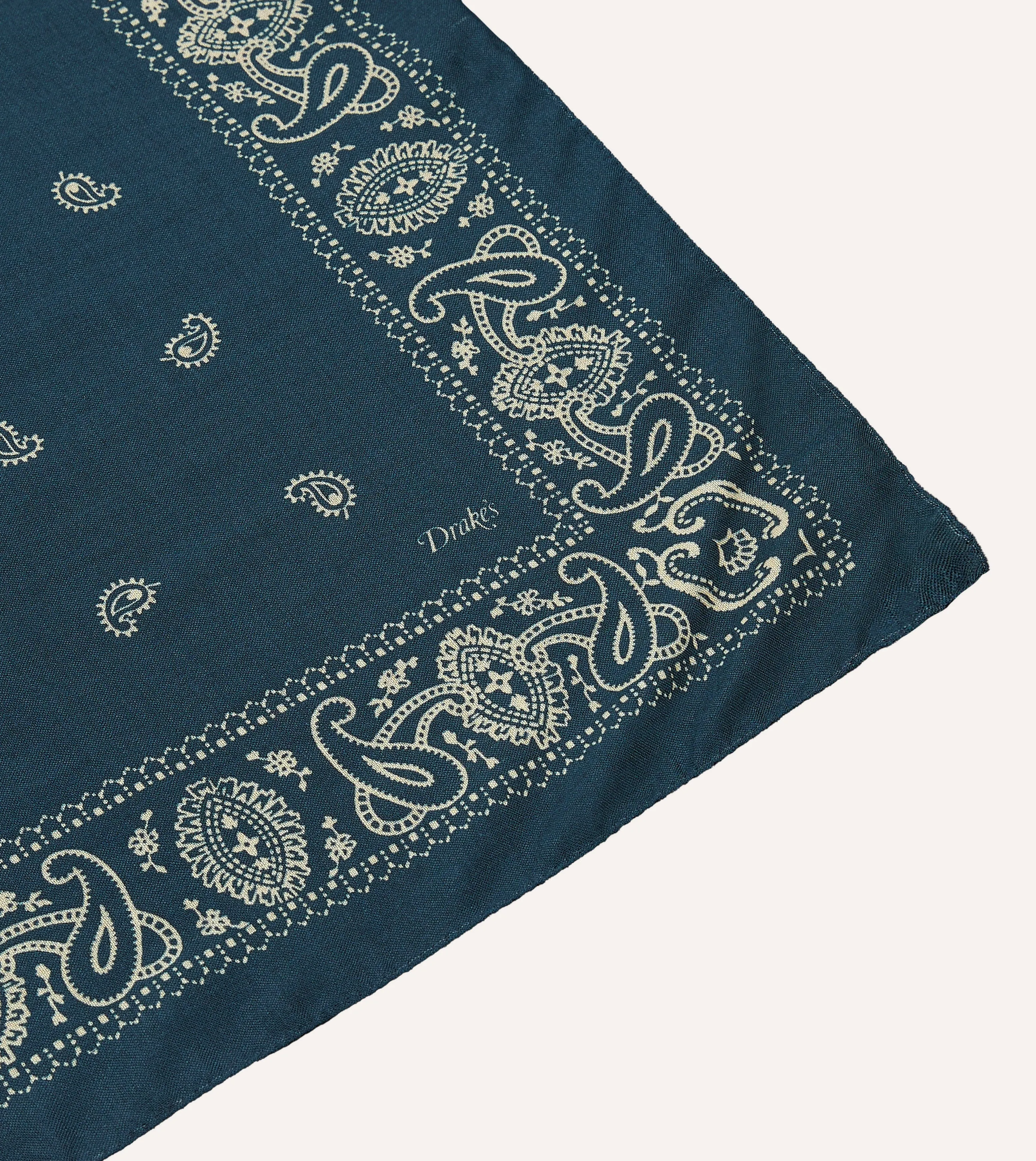 Navy Trad Paisley Print Wool-Silk Bandana sold by Drake's London product image thumbnail 3