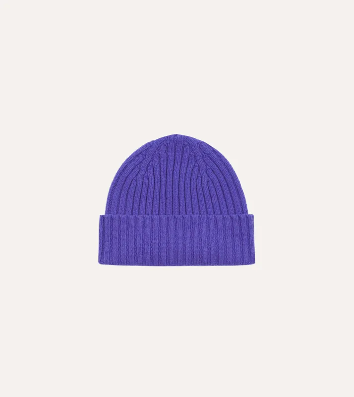 Purple Lambswool Ribbed Knit Cap sold by Drake's London