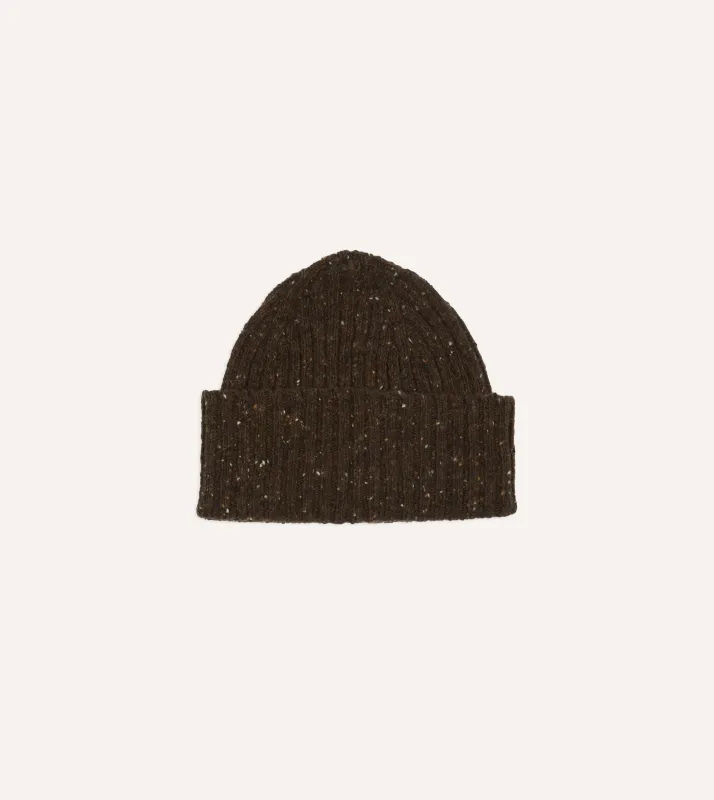 Brown Donegal Ribbed Merino Knit Cap sold by Drake's London