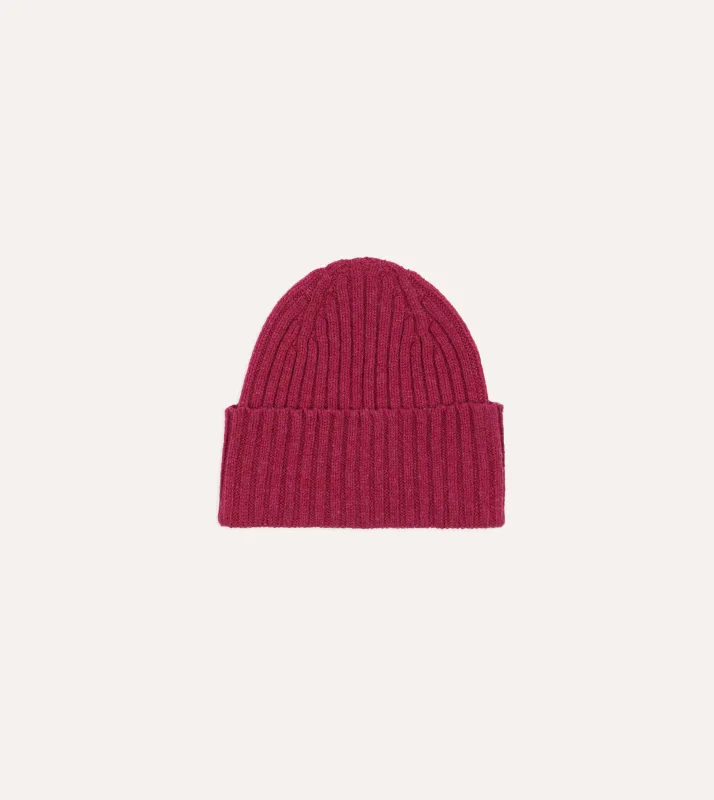 Fuchsia Lambswool Ribbed Knit Cap sold by Drake's London