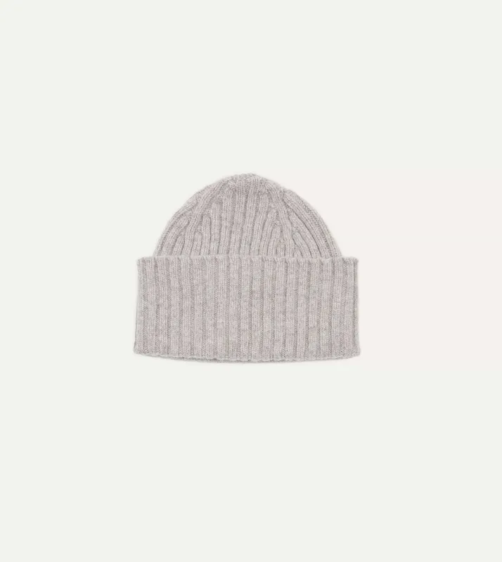 Light Grey Lambswool Ribbed Knit Cap sold by Drake's London