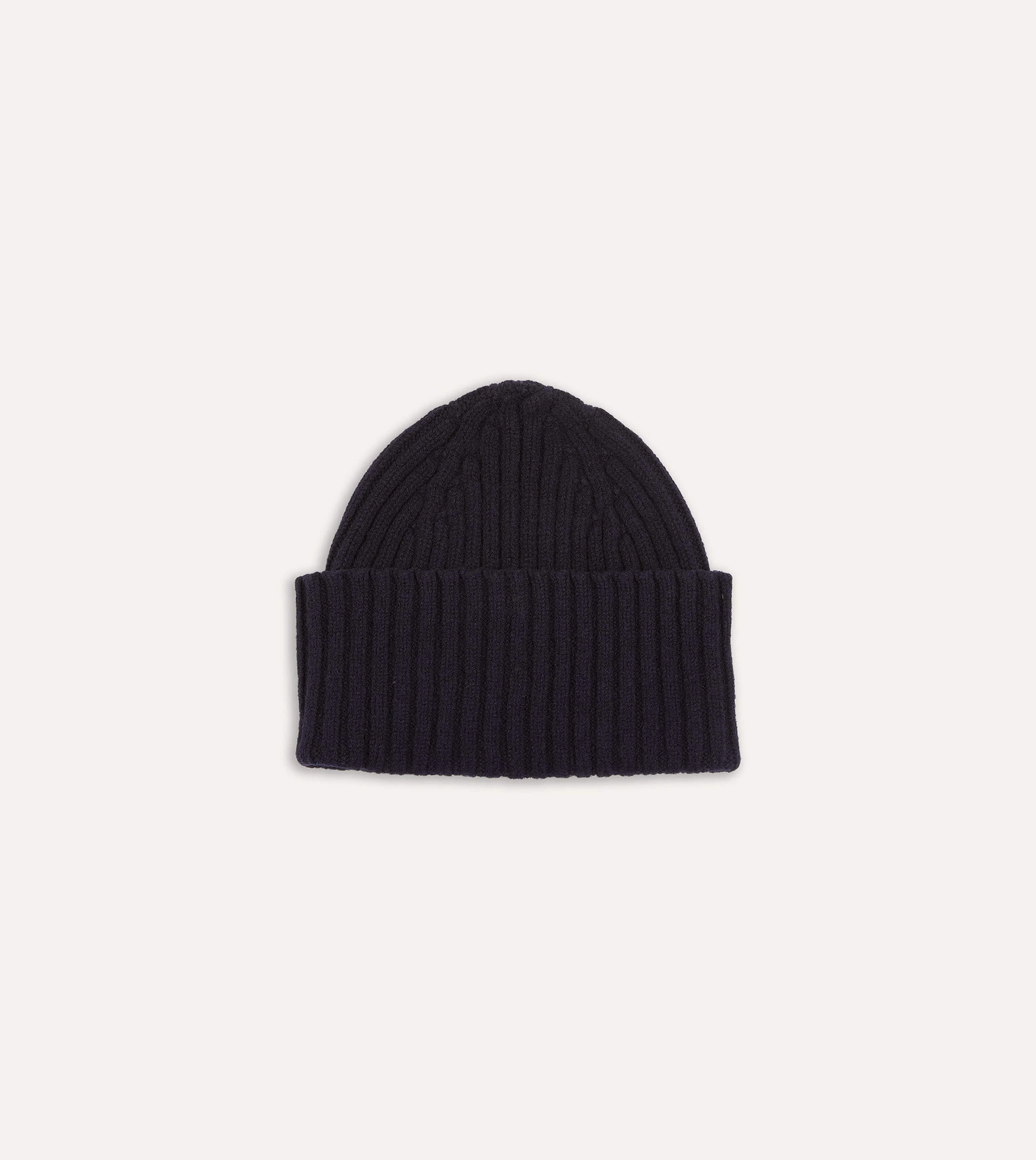 Navy Lambswool Ribbed Knit Cap sold by Drake's London