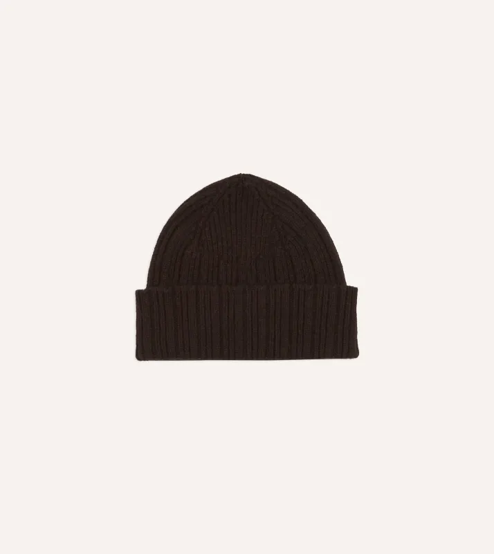 Brown Angora Lambswool Ribbed Knit Cap sold by Drake's London