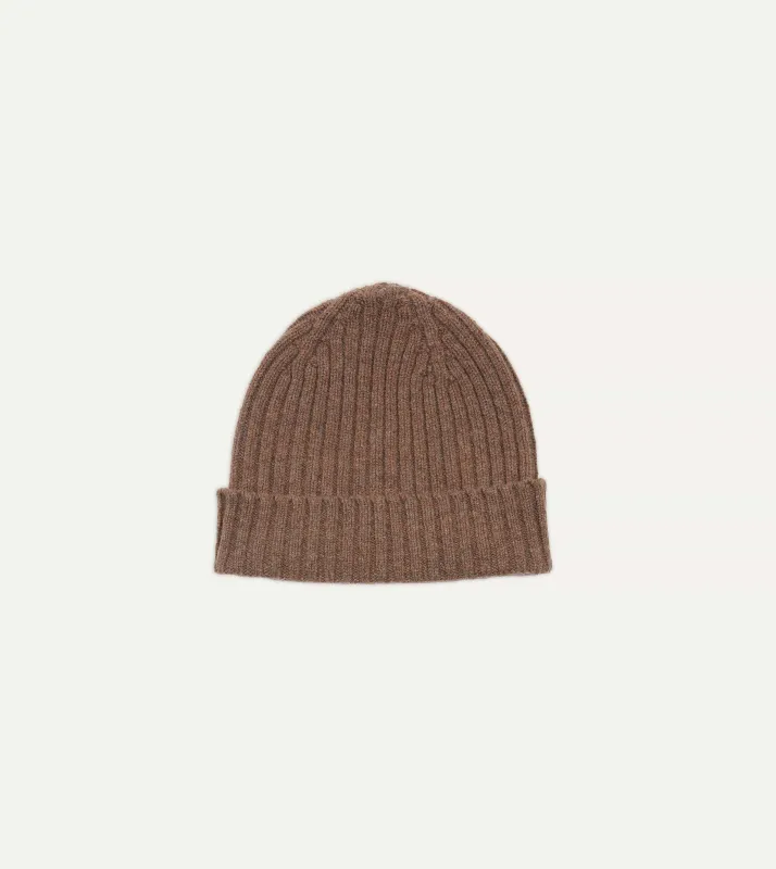 Brown Lambswool Ribbed Knit Cap sold by Drake's London