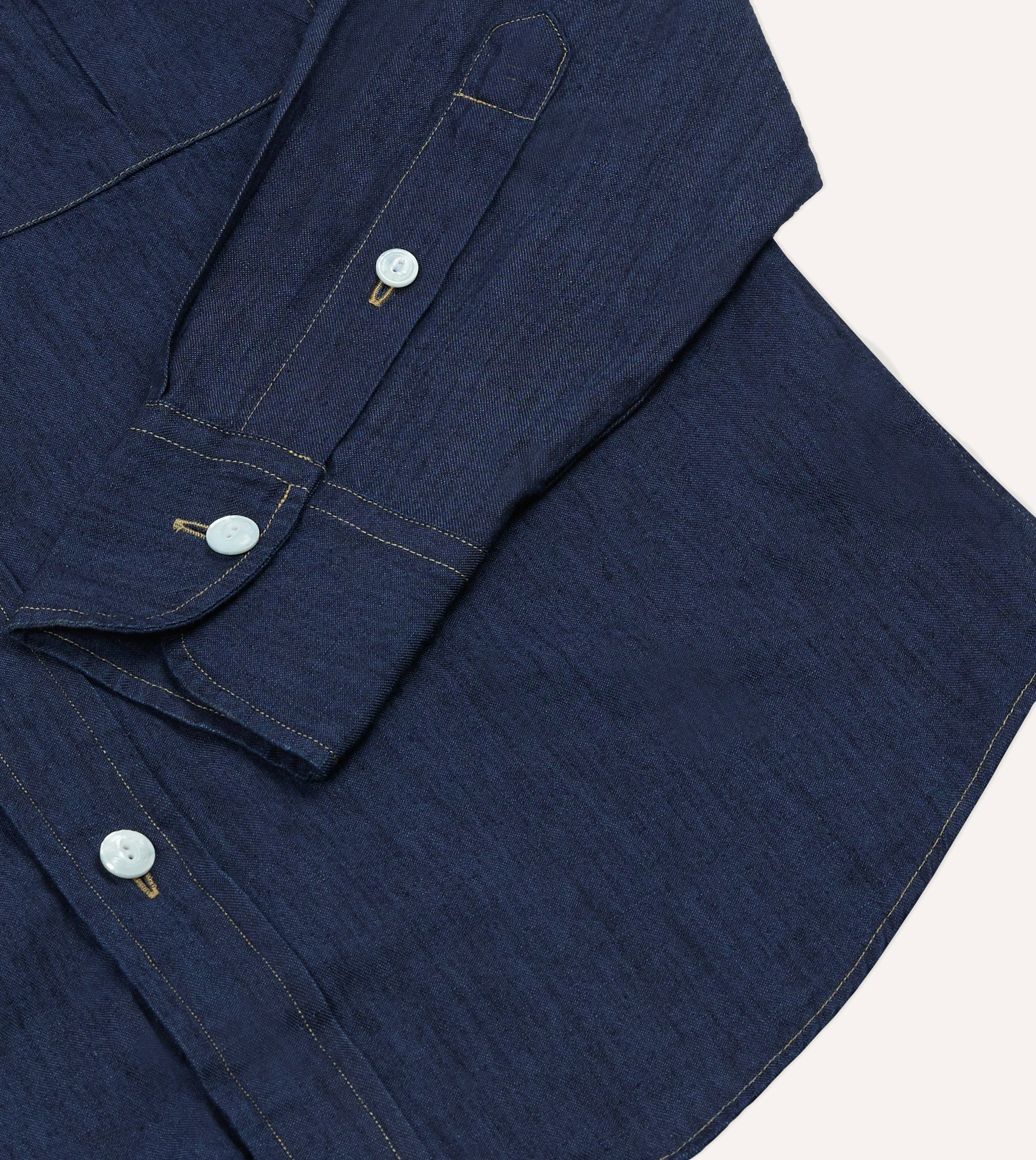 Navy Cotton Linen Two-Pocket Work Shirt sold by Drake's London product image thumbnail 5