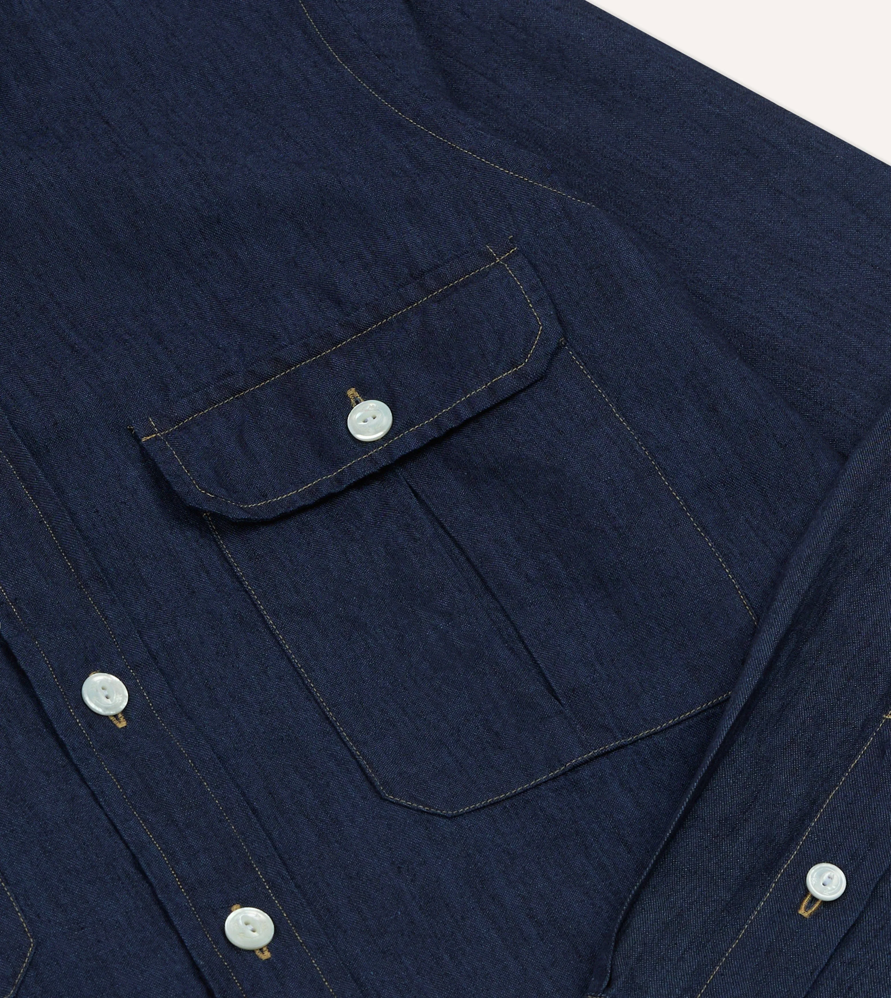 Navy Cotton Linen Two-Pocket Work Shirt sold by Drake's London product image thumbnail 4