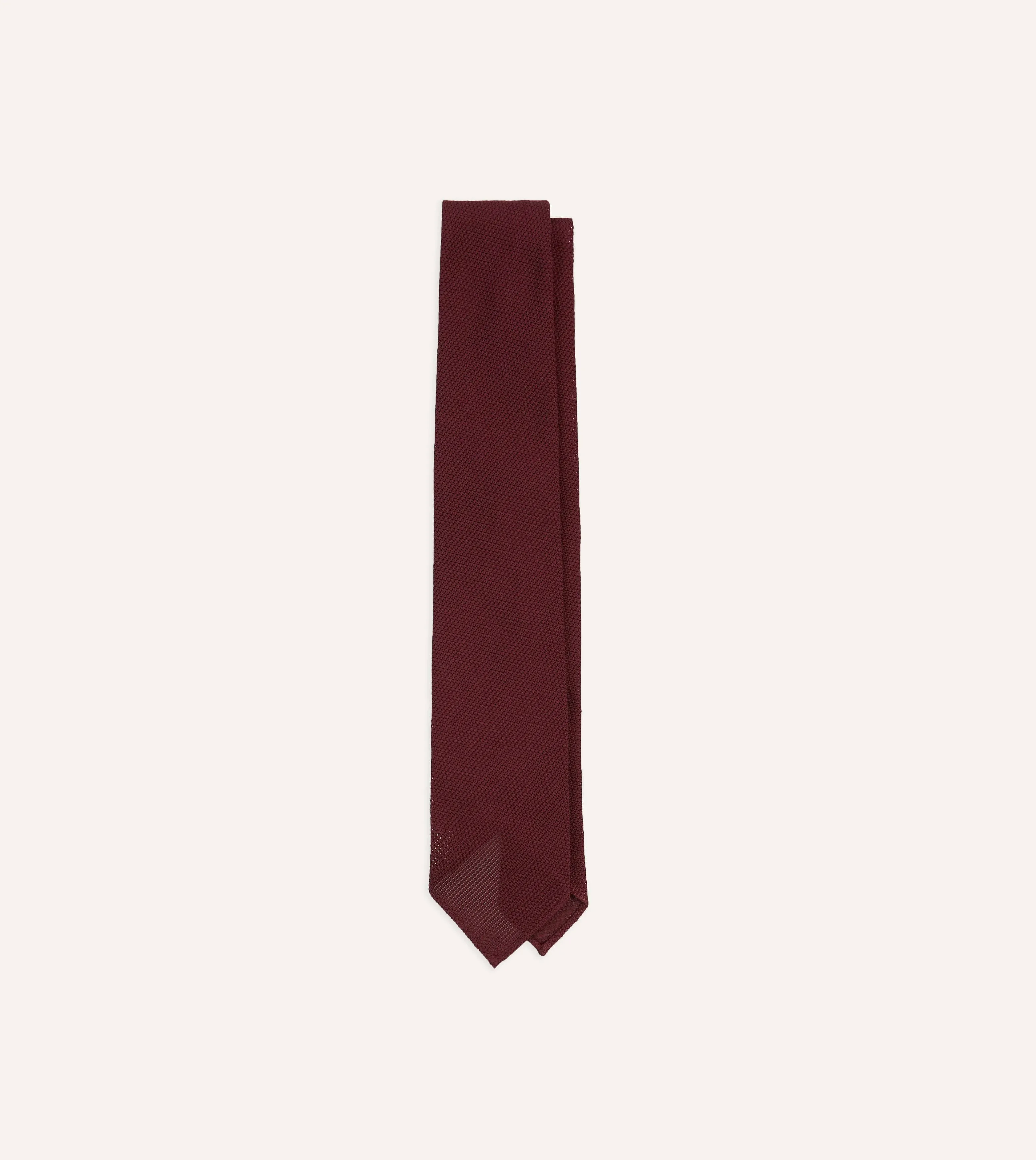 Maroon Fine Woven Grenadine Silk Hand Rolled Tie sold by Drake's London