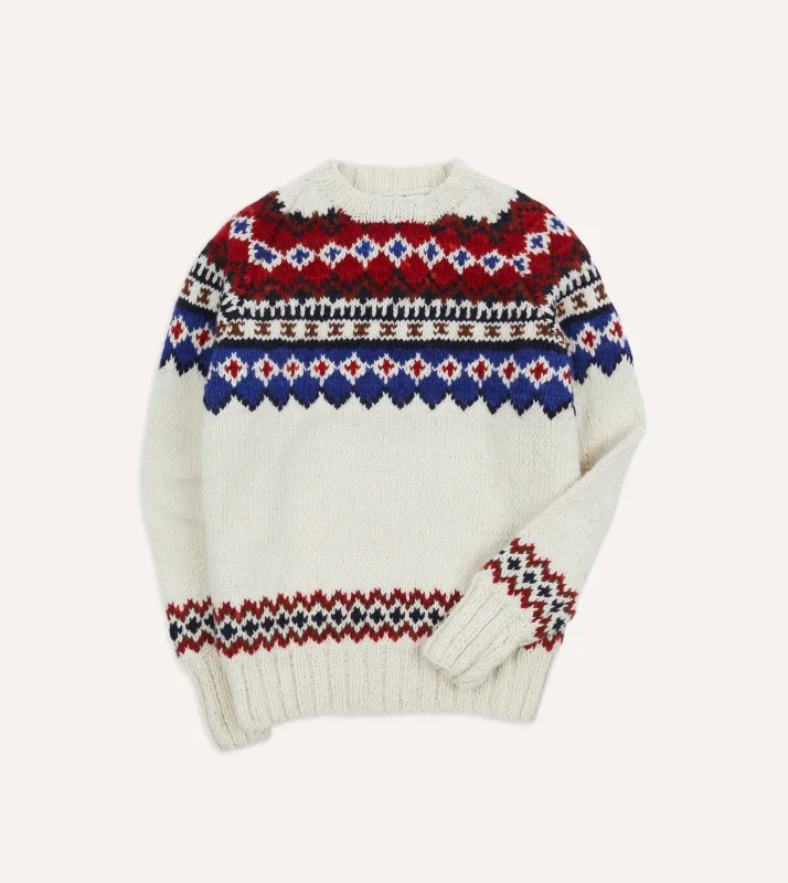 Chamula for Drake's Ecru and Red Fairisle Merino Jumper sold by Drake's London