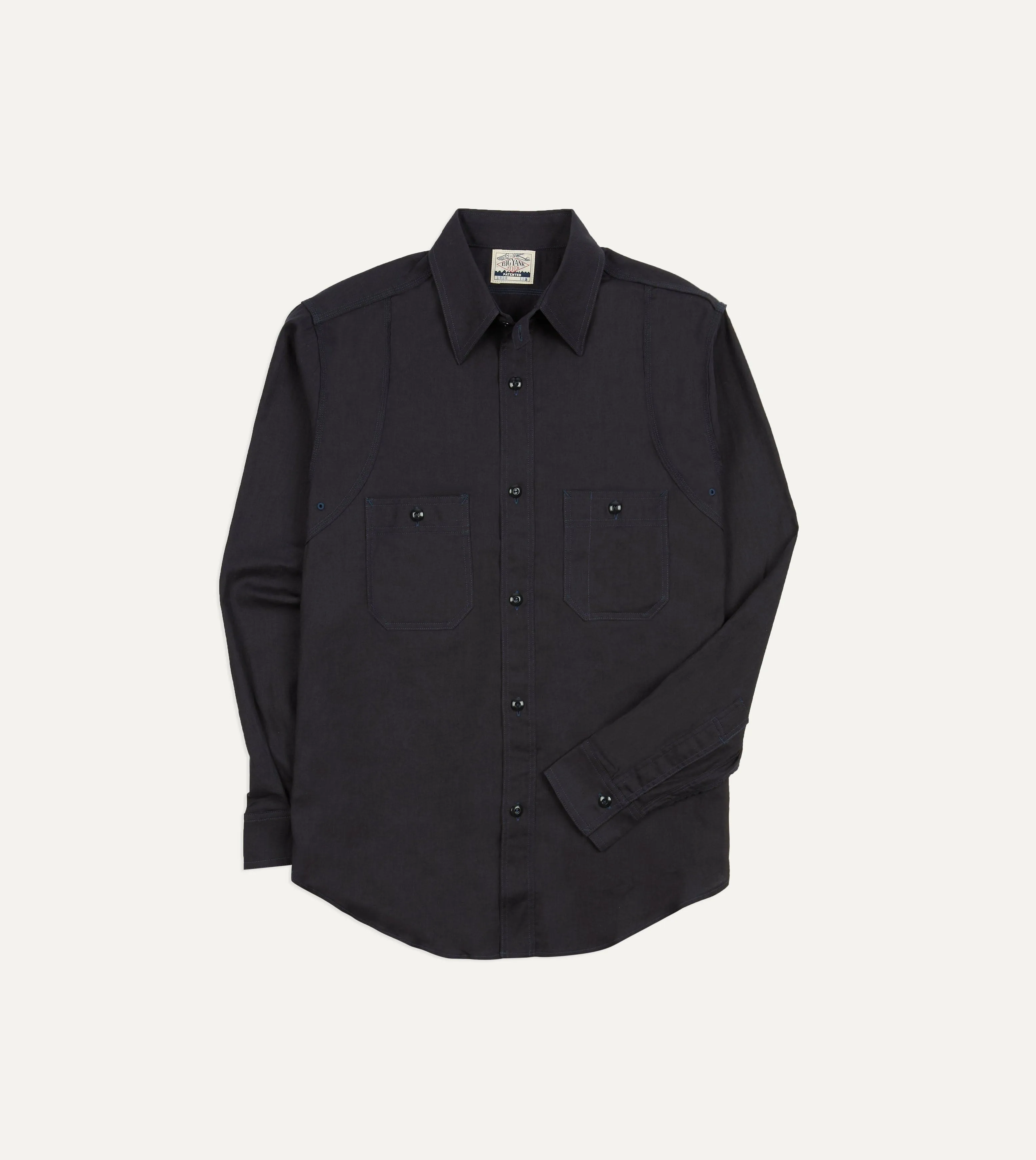 Big Yank '1920' Indigo Cotton-Linen Twill Flyer Shirt sold by Drake's London