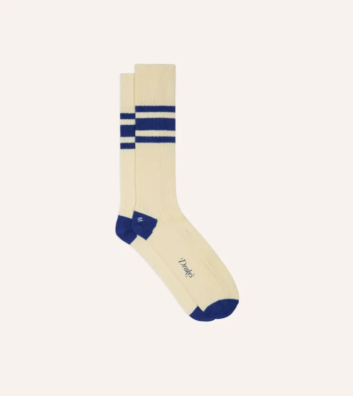 Ecru and Blue Striped Sport Socks sold by Drake's London