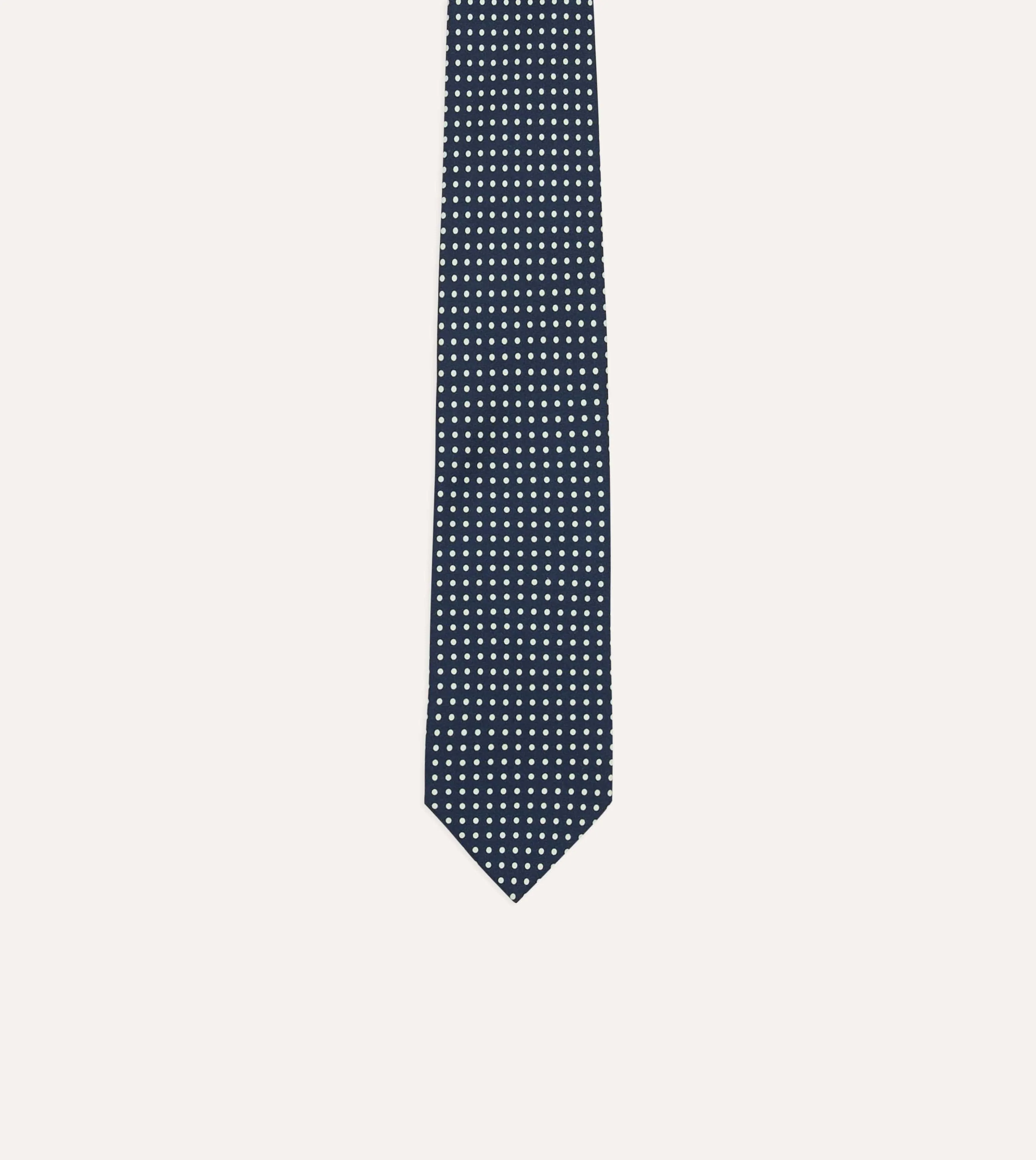 Navy Small Spot Silk Self-Tipped Tie sold by Drake's London product image thumbnail 3
