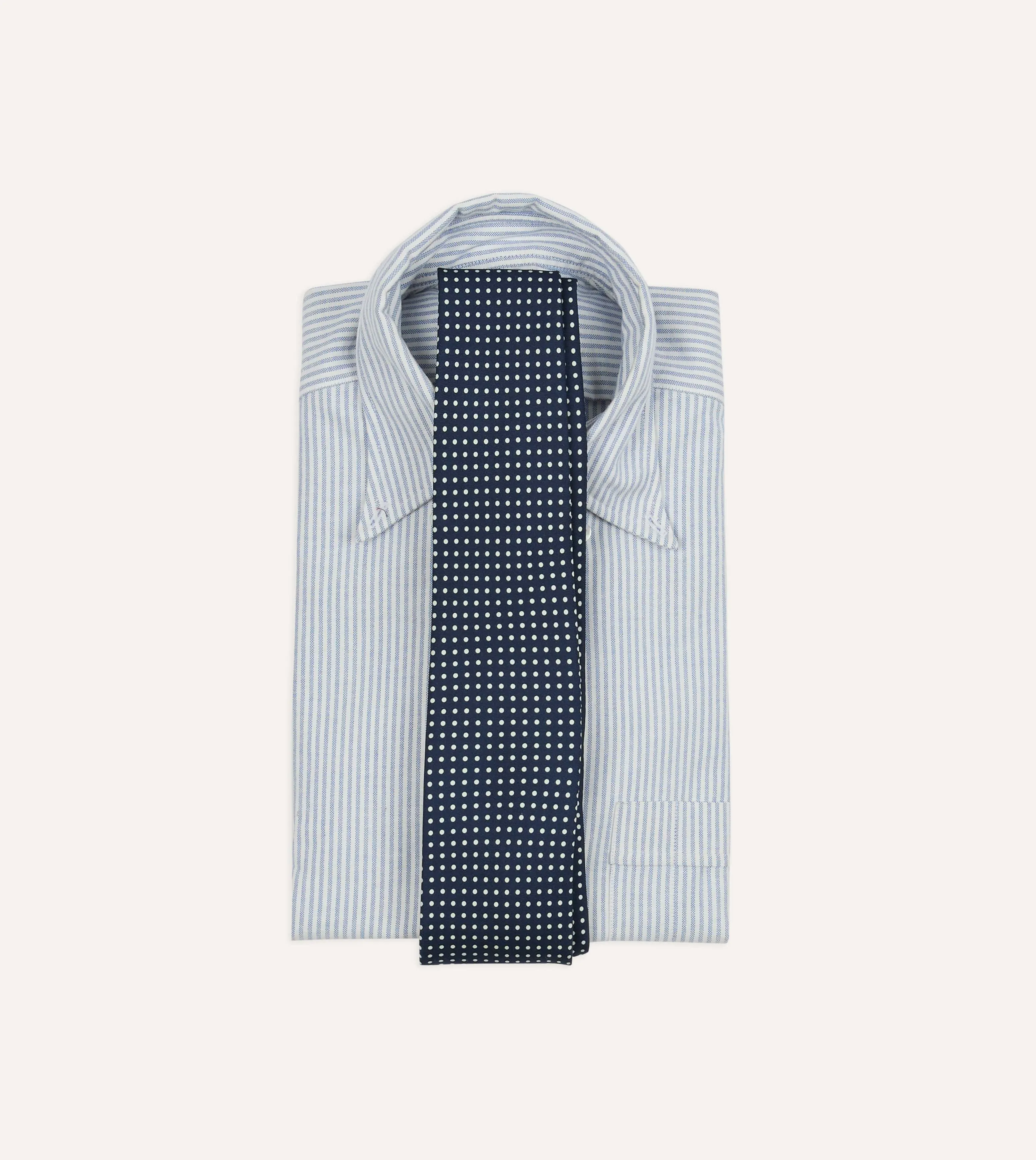 Navy Small Spot Silk Self-Tipped Tie sold by Drake's London product image thumbnail 2