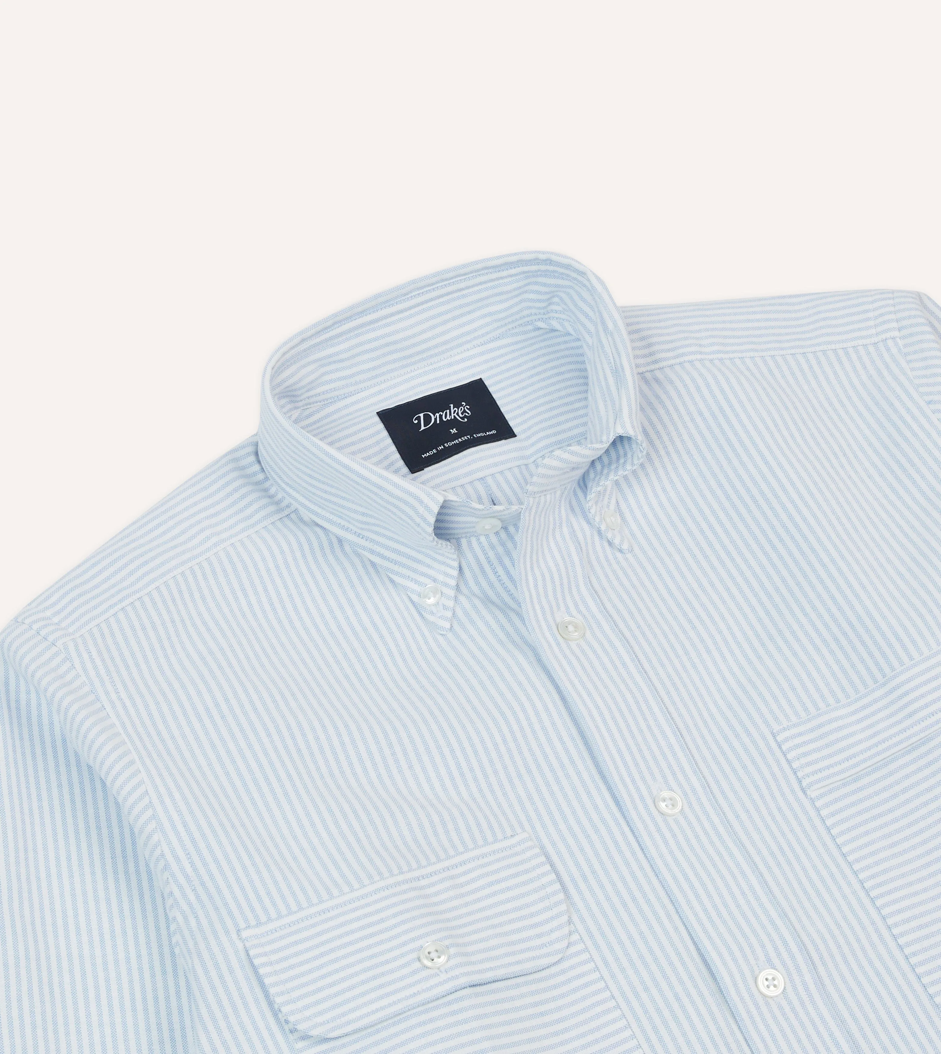 Blue Ticking Stripe Oxford Cloth Button-Down Work Shirt sold by Drake's London product image thumbnail 3