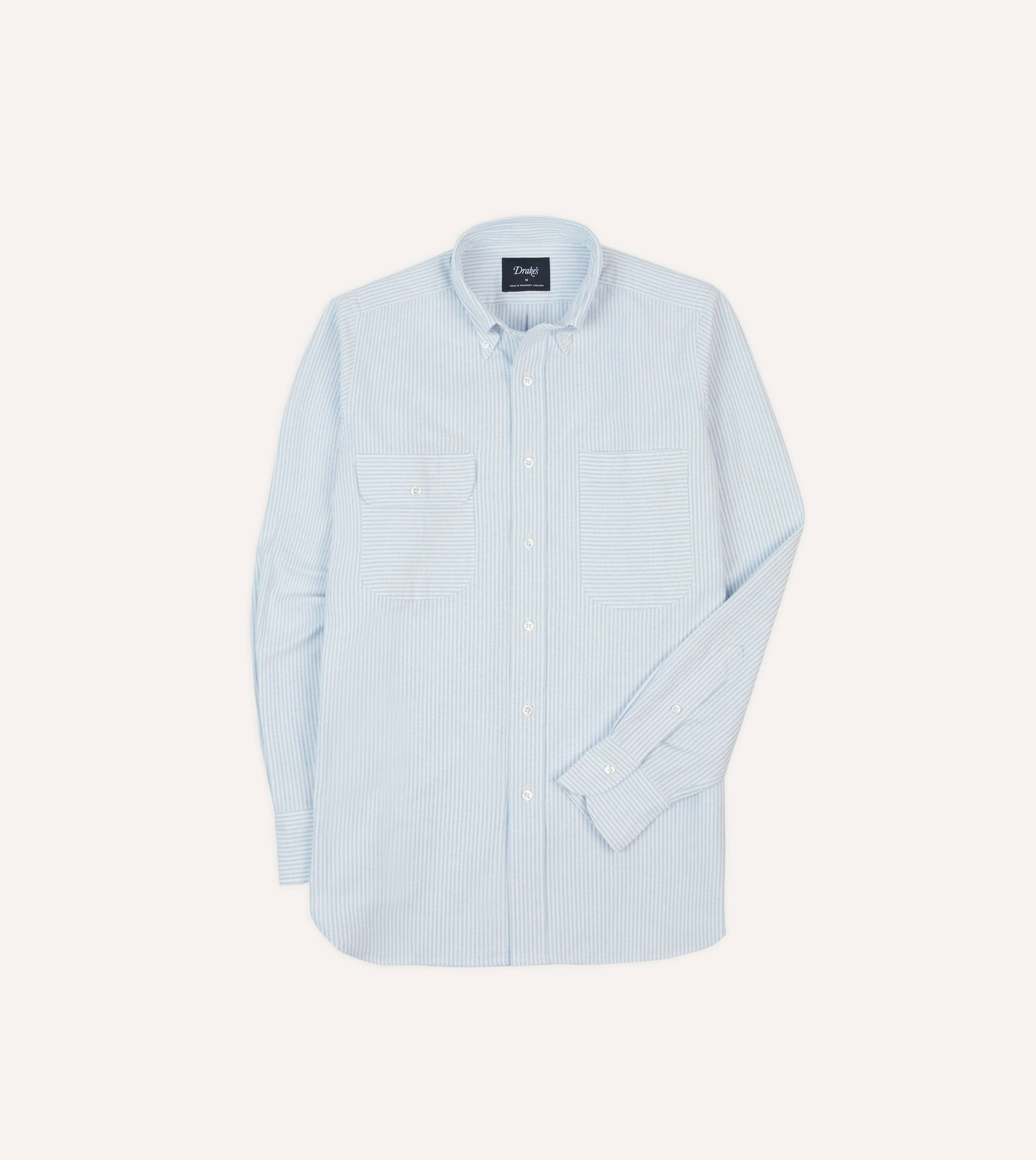 Blue Ticking Stripe Oxford Cloth Button-Down Work Shirt sold by Drake's London