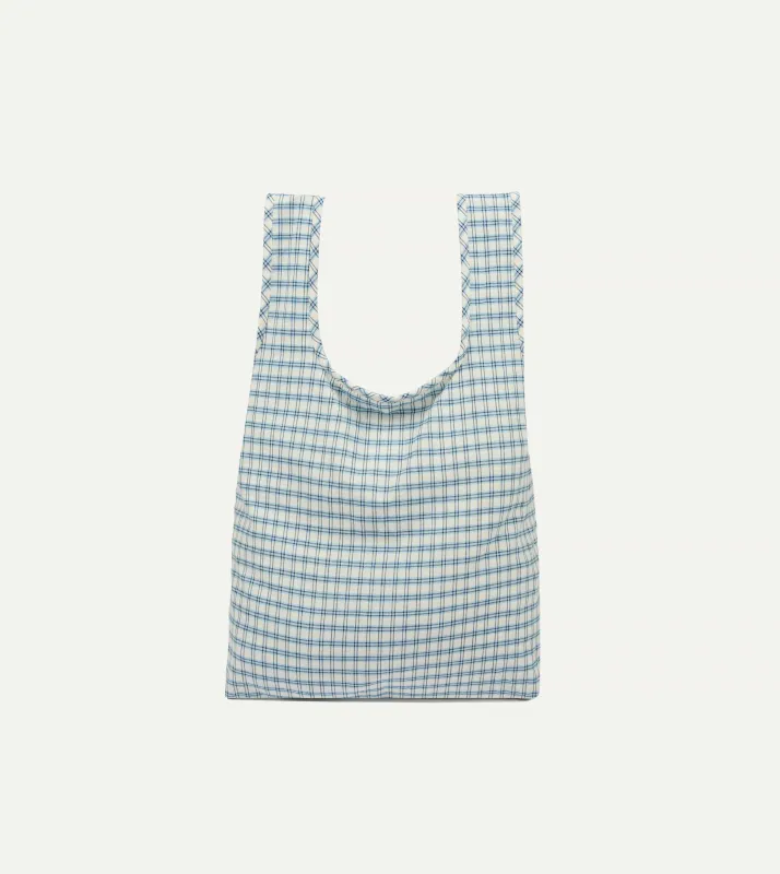 Blue and White Madras Check Cotton Market Tote Bag sold by Drake's London