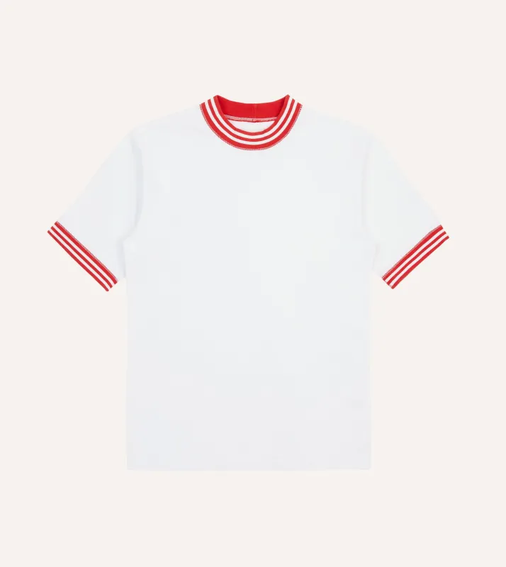 White and Red Tipped Ringer T-Shirt sold by Drake's London