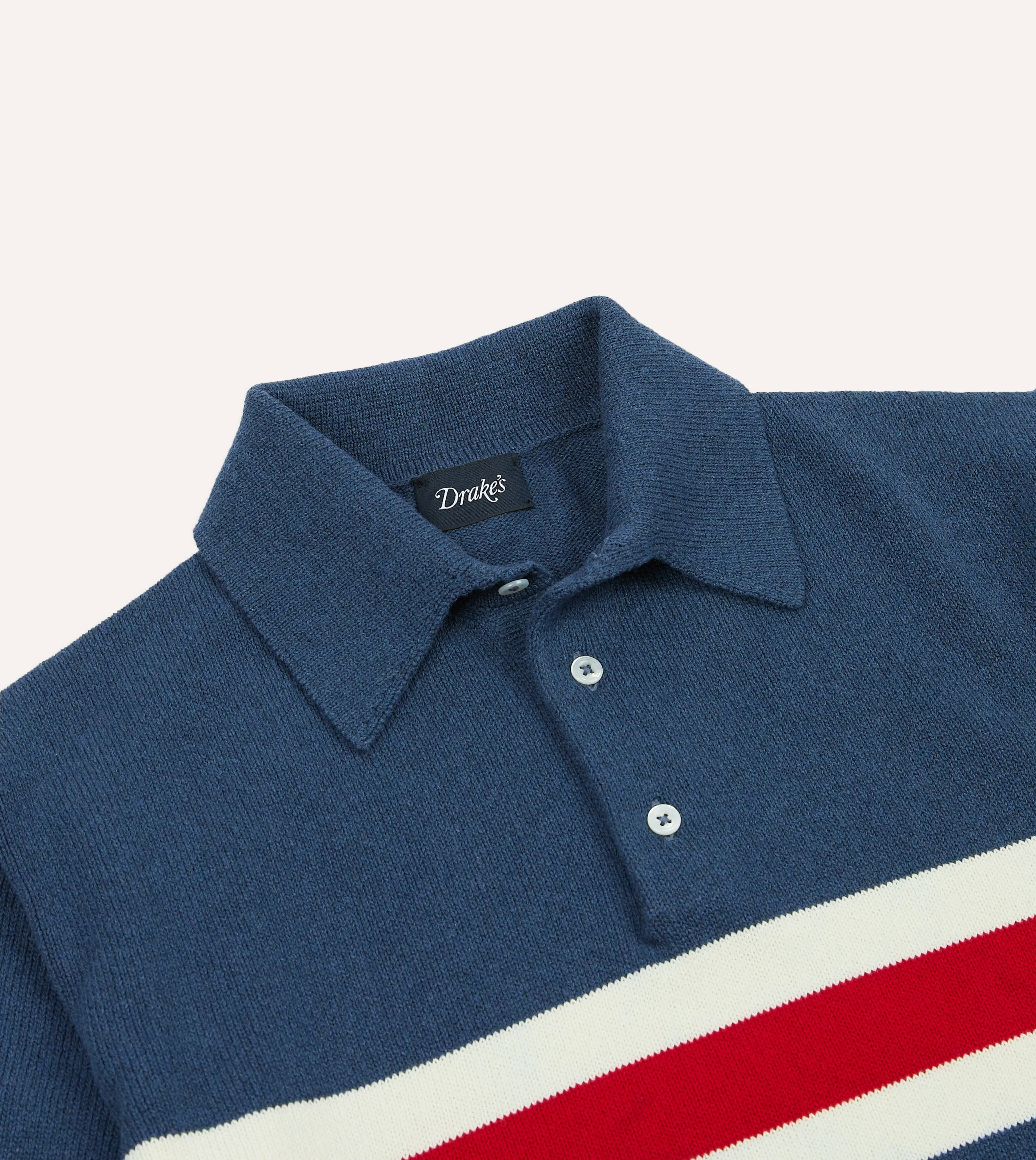 Blue Stripe Knitted Crepe Cotton Short-Sleeve Polo Shirt sold by Drake's London product image thumbnail 3