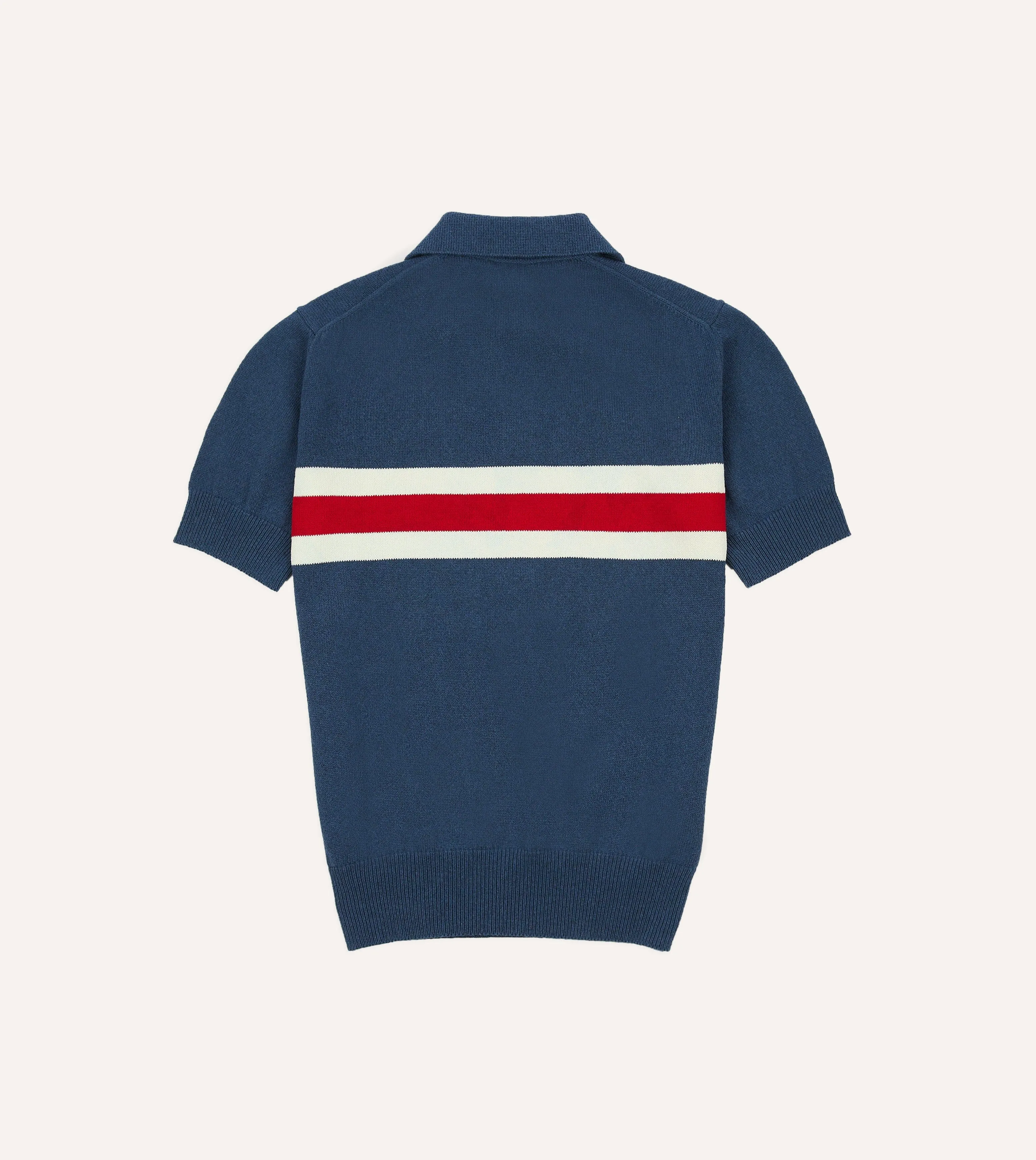 Blue Stripe Knitted Crepe Cotton Short-Sleeve Polo Shirt sold by Drake's London product image thumbnail 4
