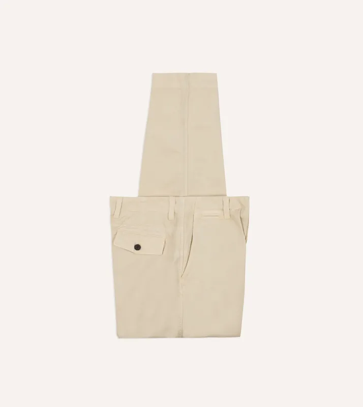 Cream Cotton Wide Leg Flat Front Chino sold by Drake's London