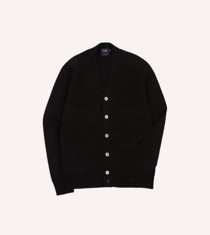Black Lambswool 6 Button Cardigan sold by Drake's London