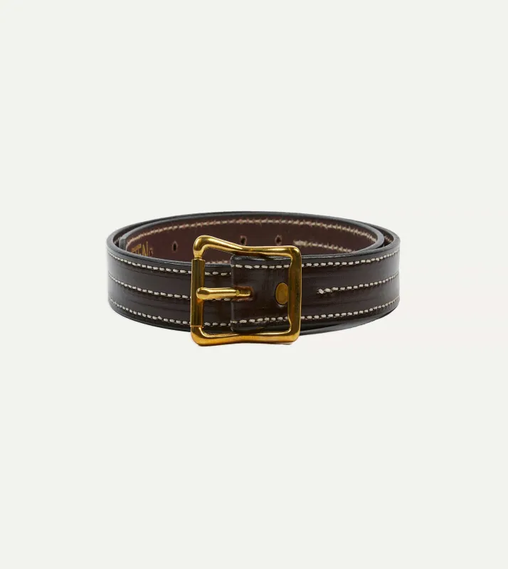 Yuketen Dark Brown Triple Stitched Leather Belt sold by Drake's London