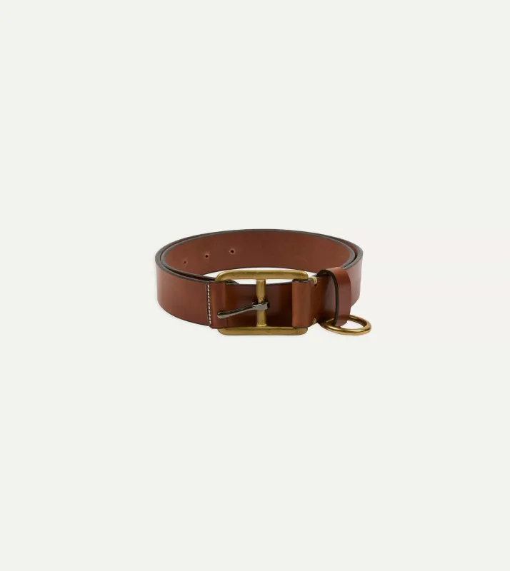 Yuketen Buck Brown Stitched D-Ring Belt sold by Drake's London