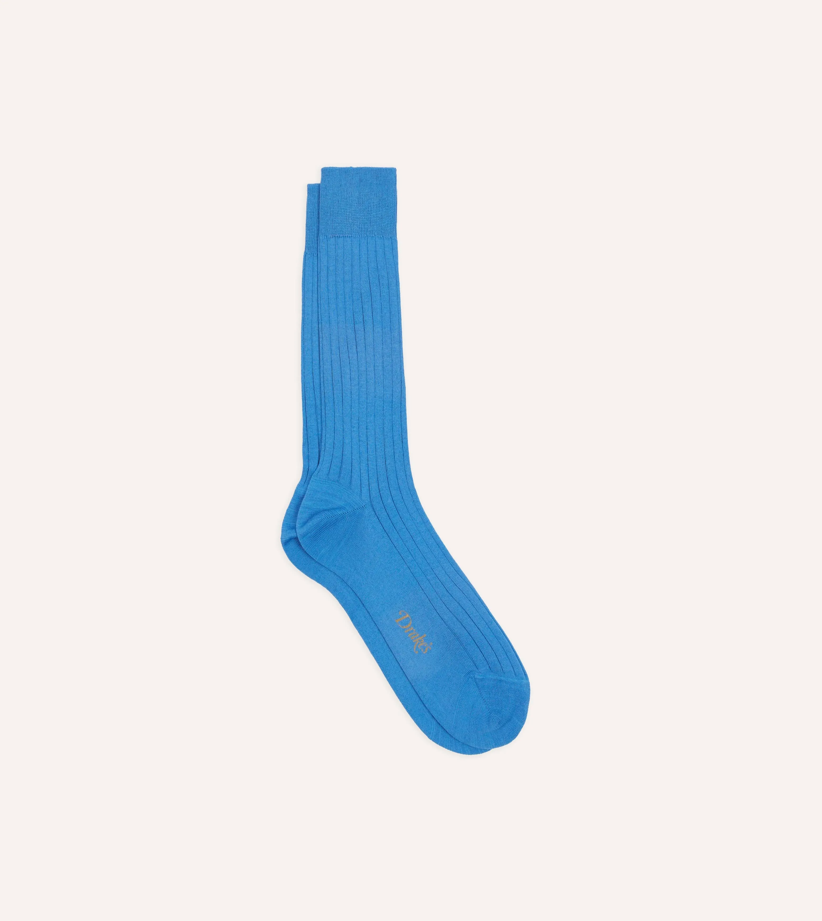 Sky Blue Cotton Mid-Calf Socks sold by Drake's London