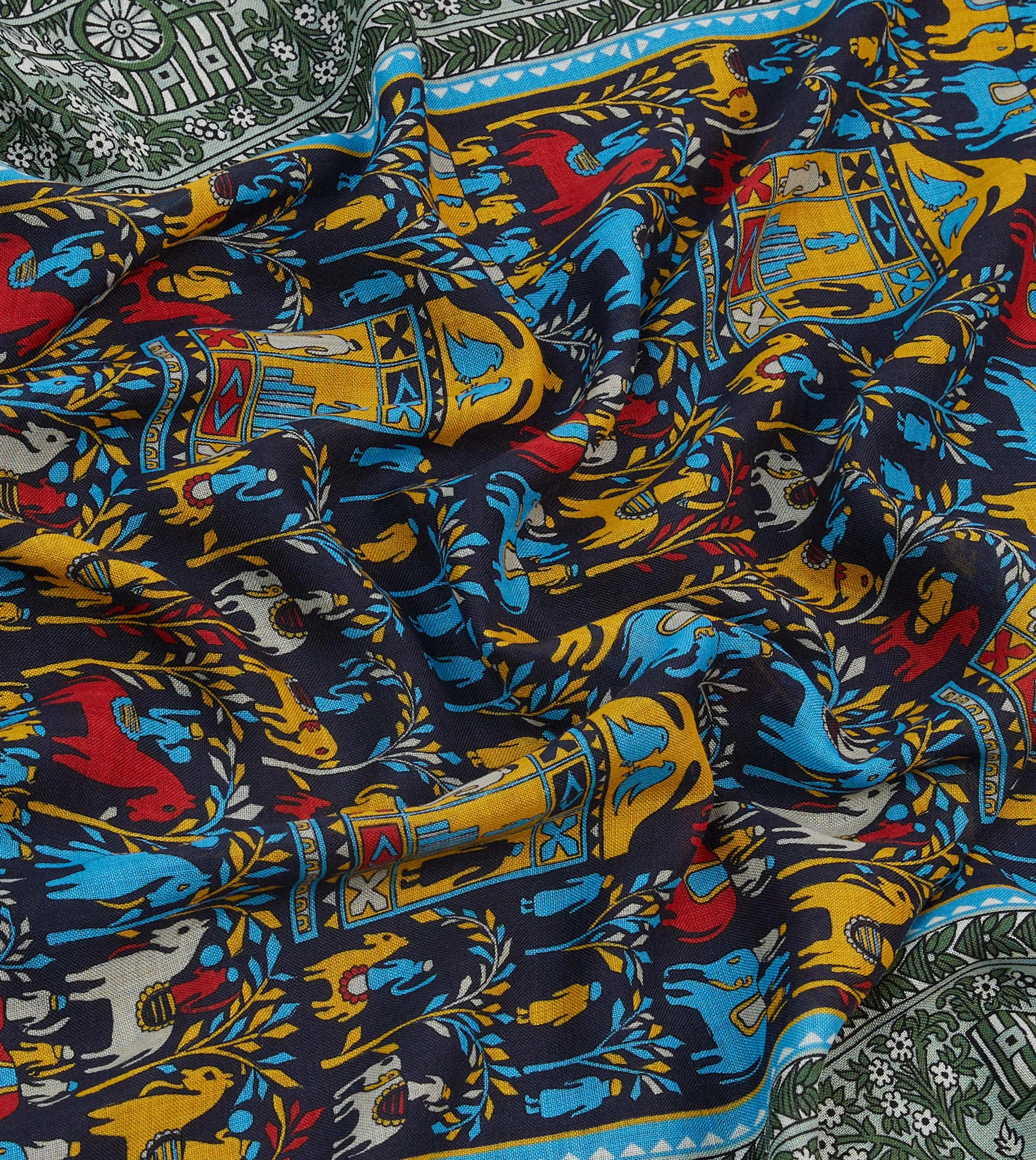 Navy Elephant Village Print Wool-Silk Scarf sold by Drake's London product image thumbnail 2