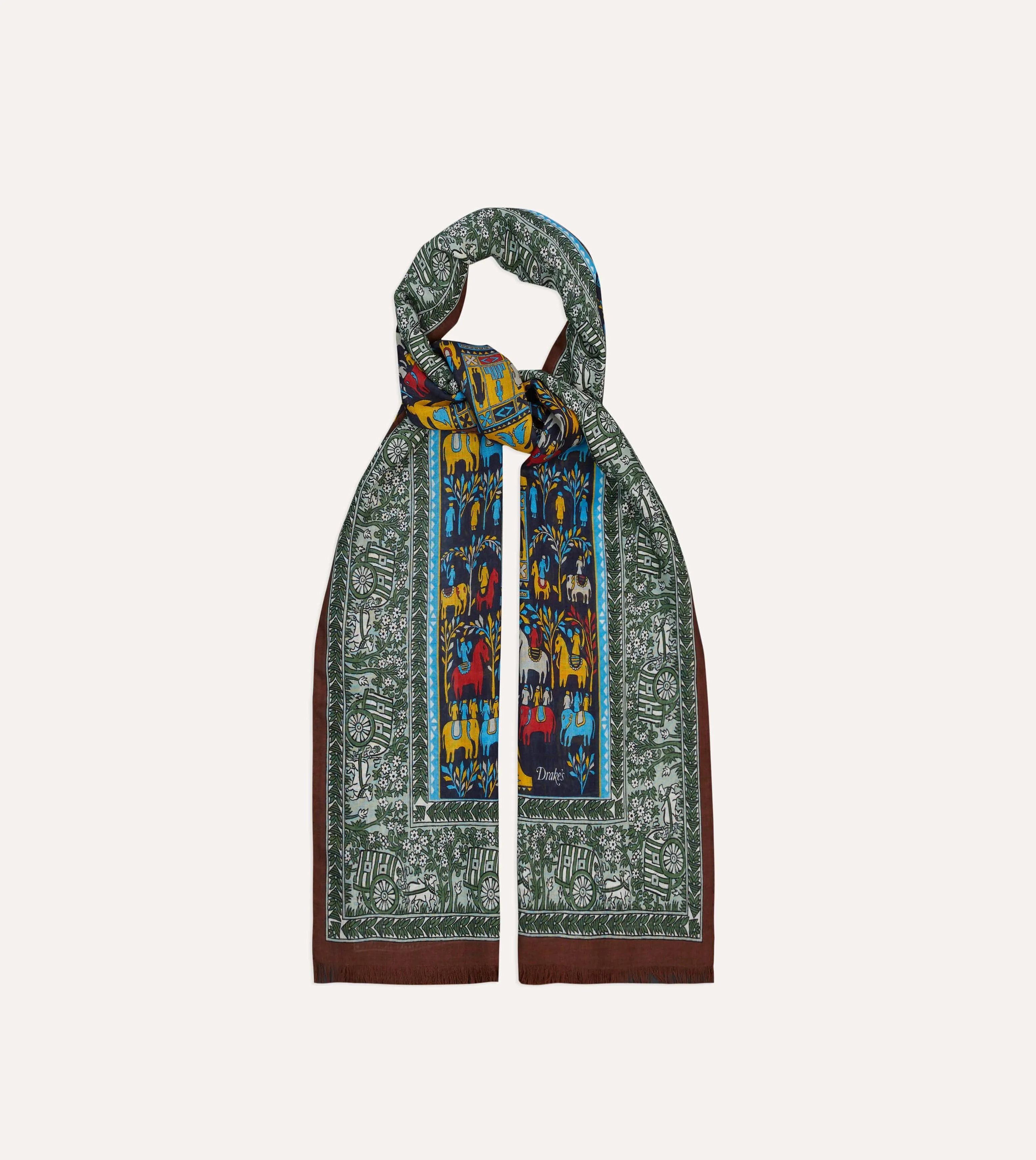 Navy Elephant Village Print Wool-Silk Scarf sold by Drake's London product image thumbnail 4