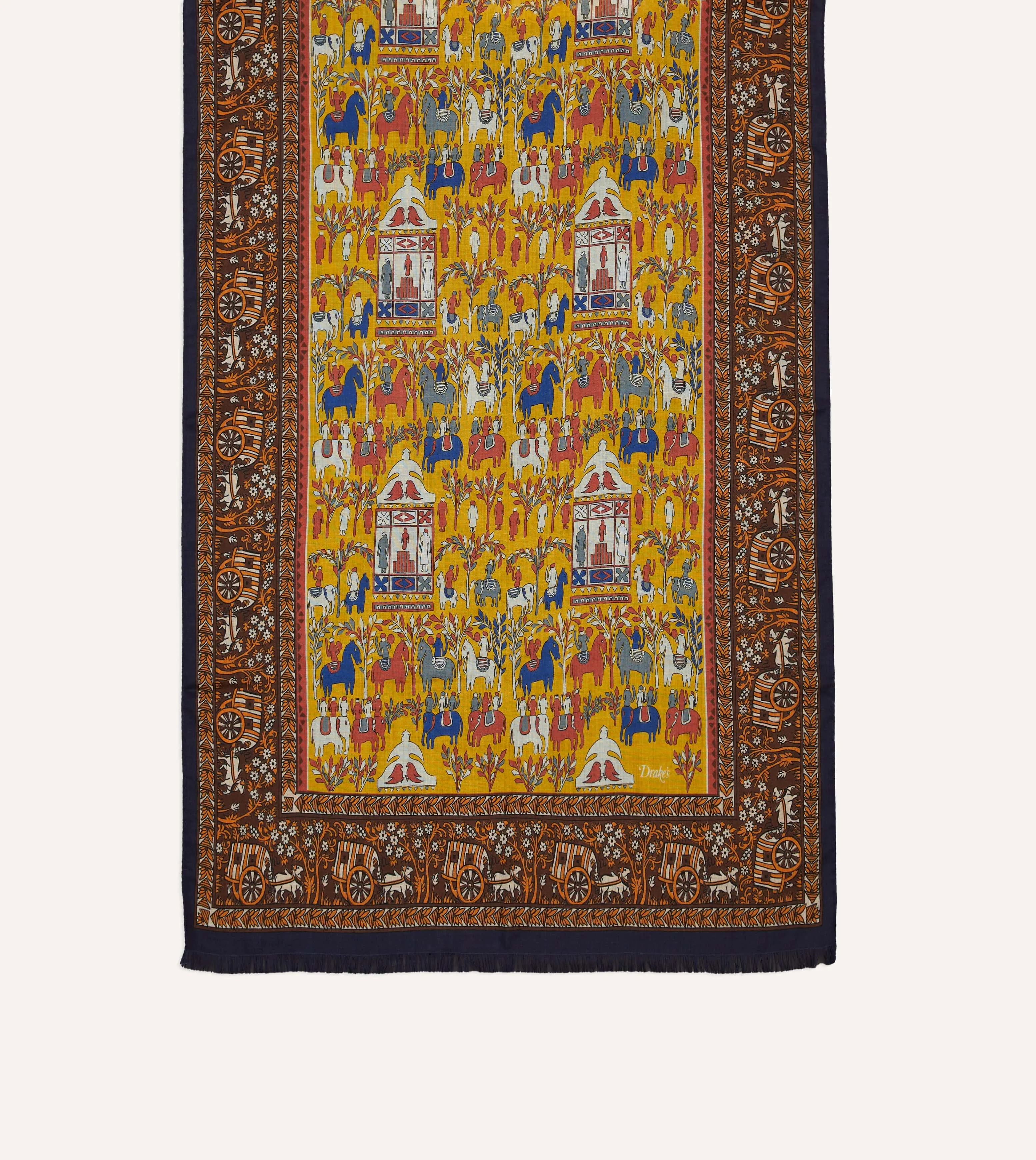 Yellow Elephant Village Print Wool-Silk Scarf sold by Drake's London product image thumbnail 3