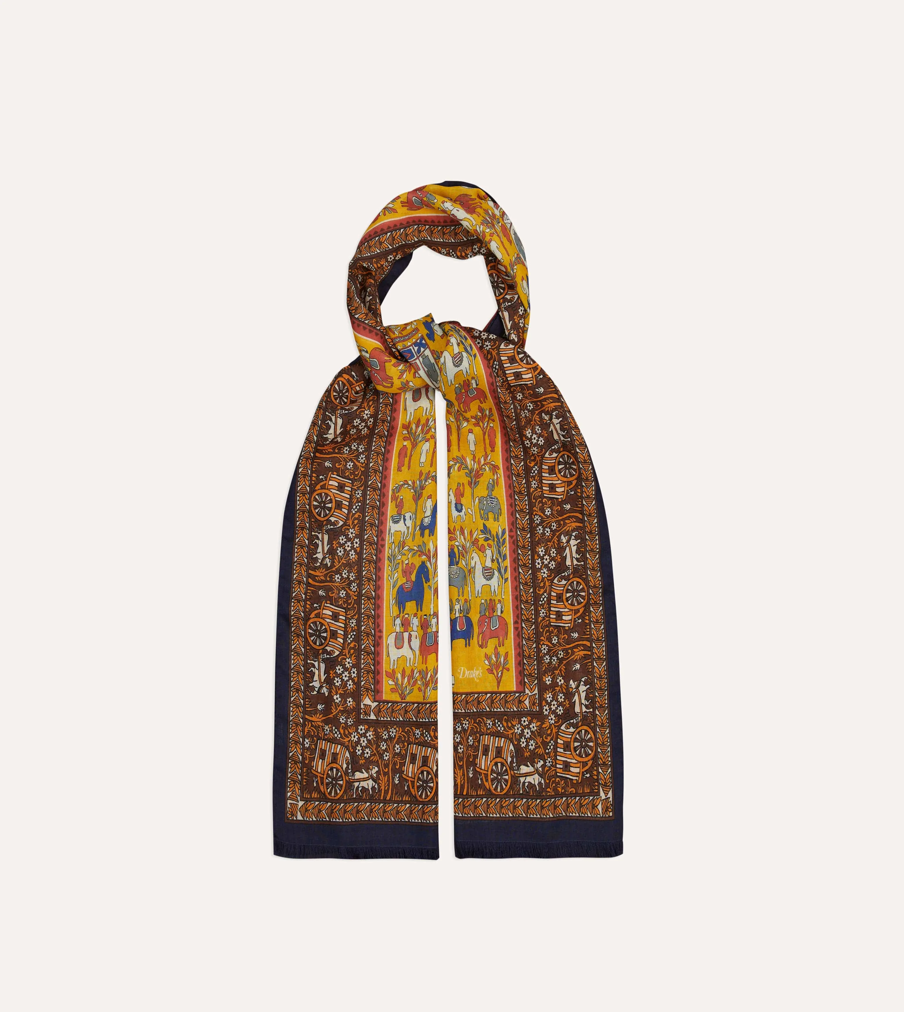 Yellow Elephant Village Print Wool-Silk Scarf sold by Drake's London product image thumbnail 4