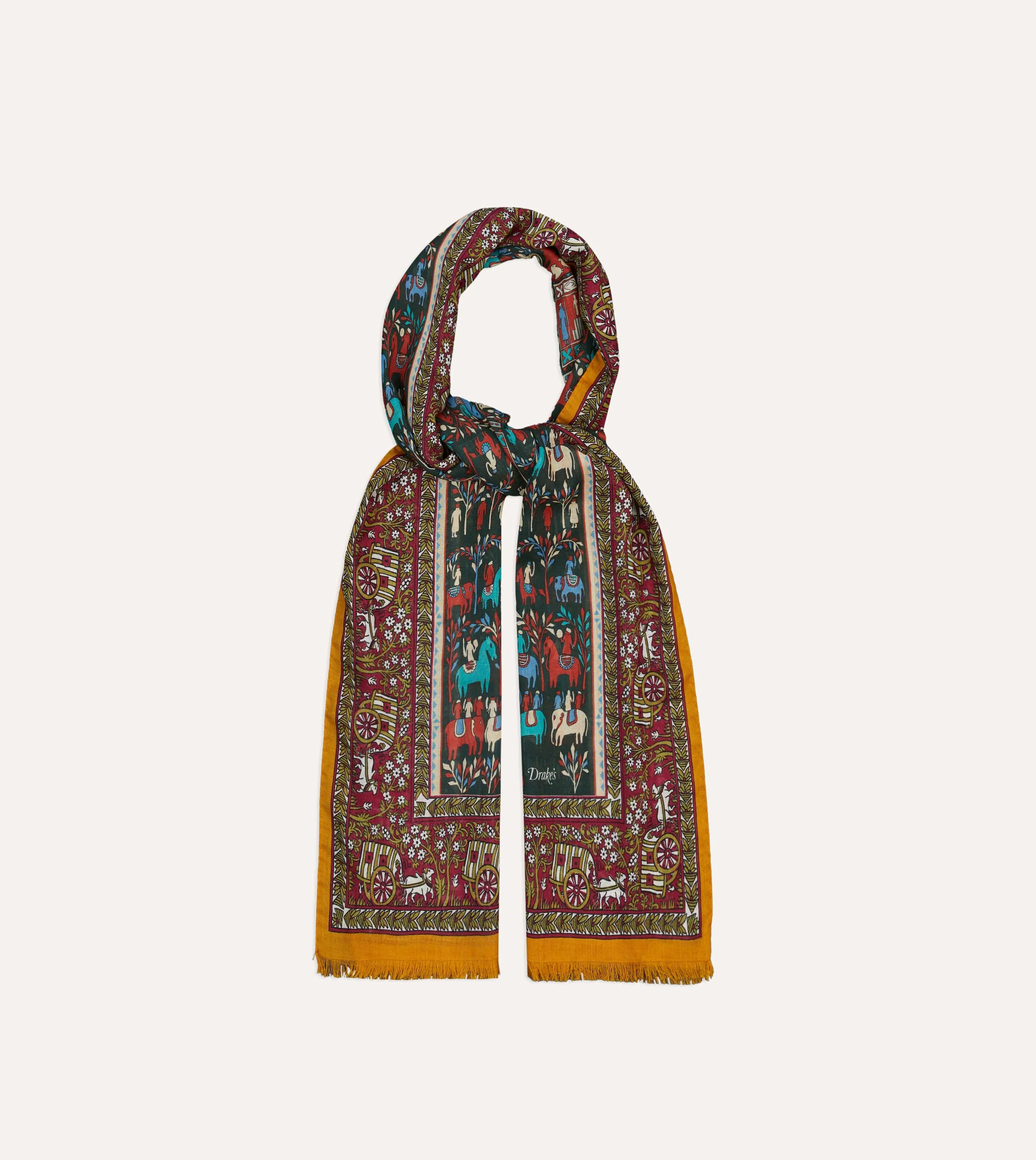 Burgundy Elephant Village Print Wool-Silk Scarf sold by Drake's London product image thumbnail 4