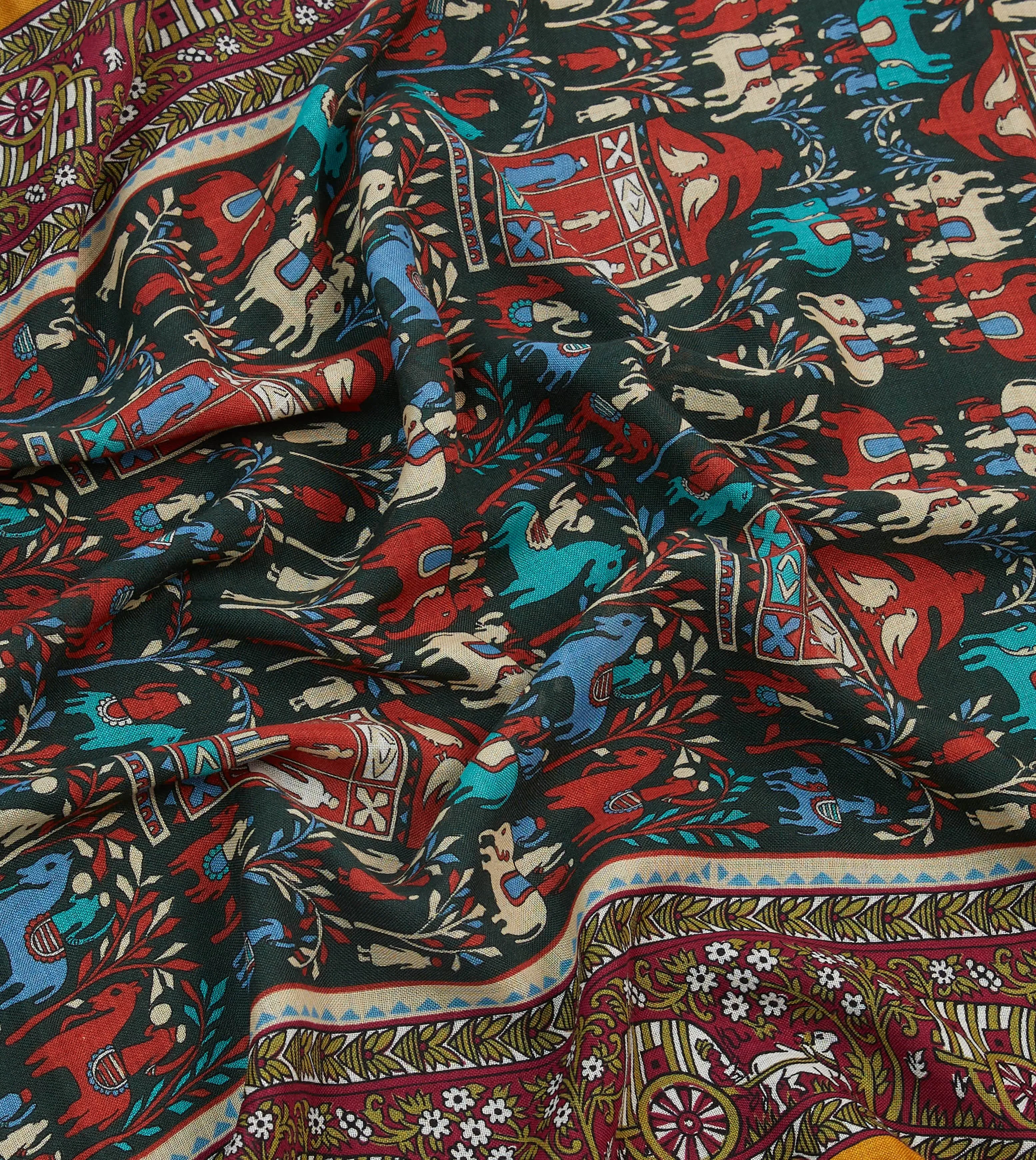 Burgundy Elephant Village Print Wool-Silk Scarf sold by Drake's London product image thumbnail 2